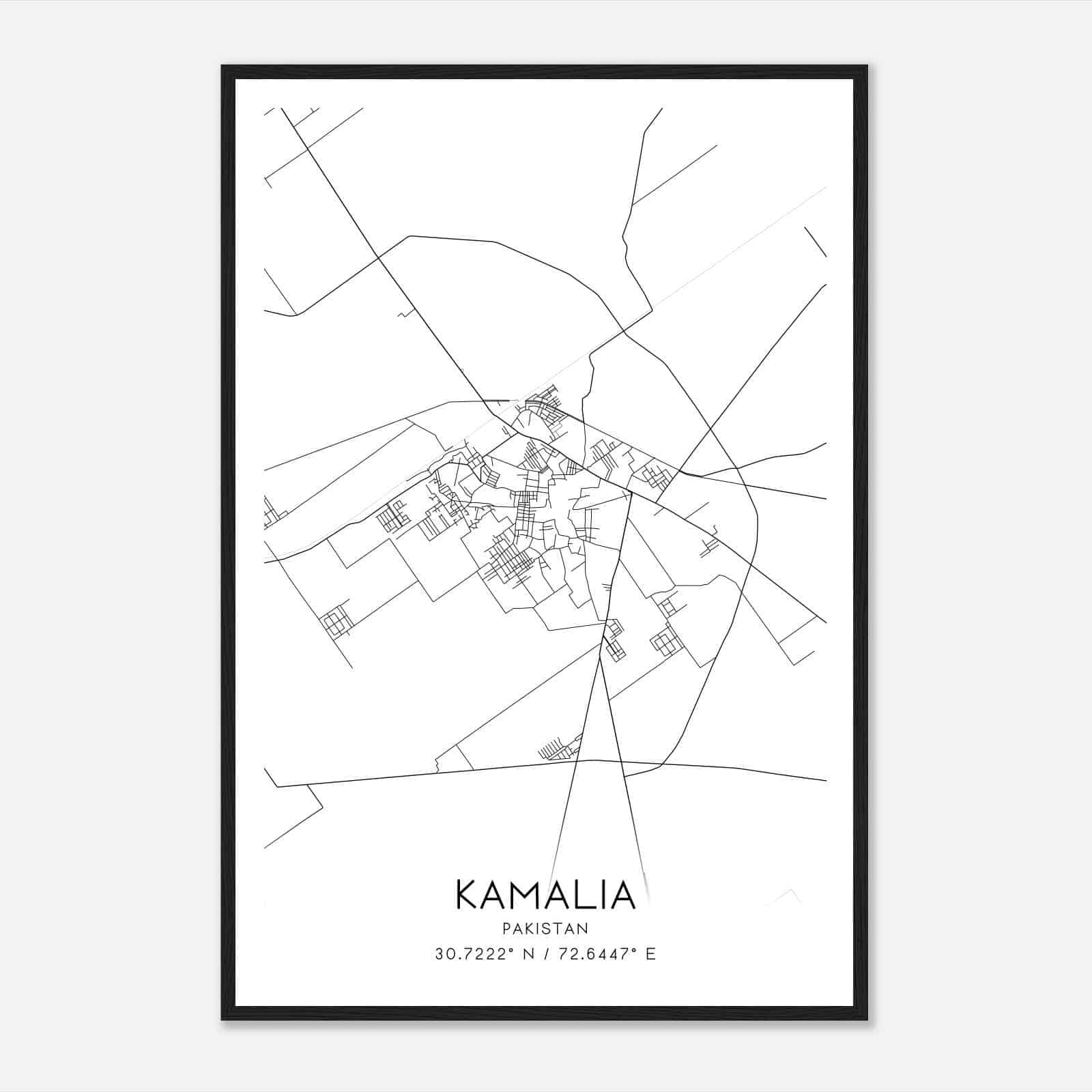 Kamalia Pakistan Map Poster, Kamalia City Road Wall Art Print