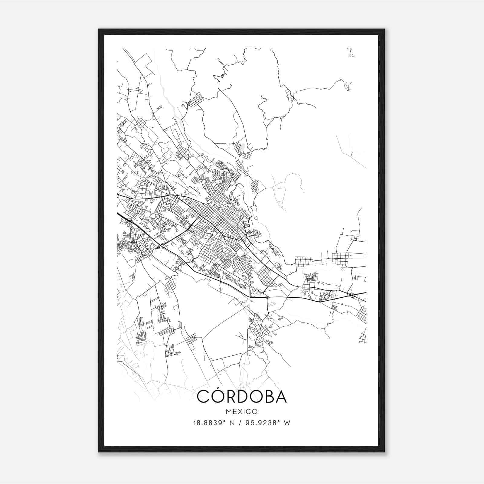 Cordoba Mexico Map Poster, Cordoba City Road Wall Art Print