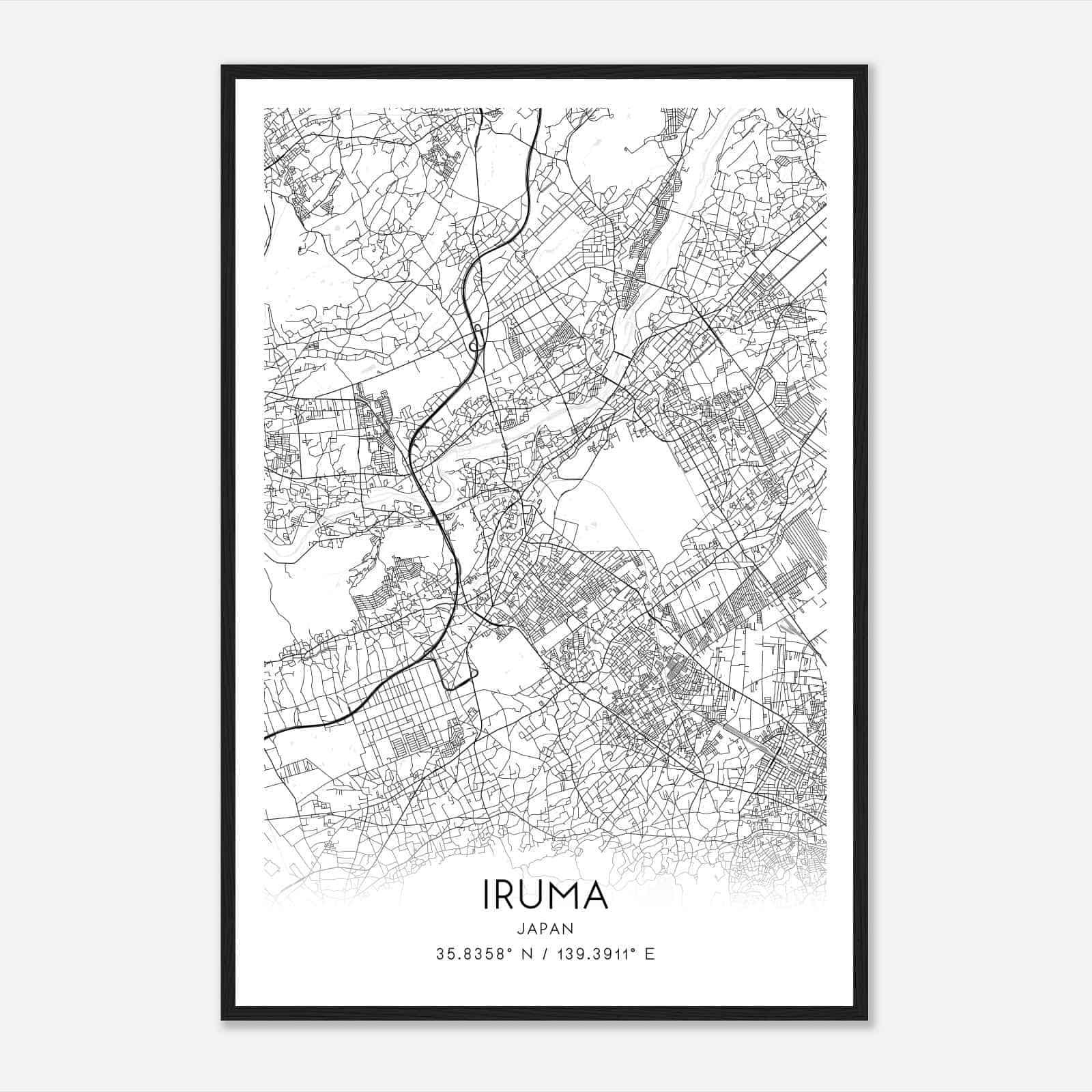 Iruma Japan Map Poster, Iruma City Road Wall Art Print