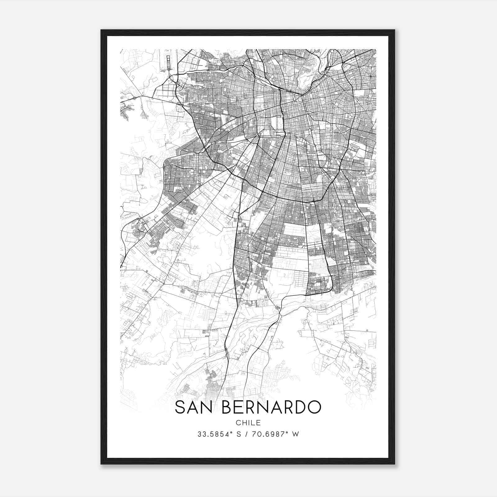 San Bernardo Chile Map Poster, San Bernardo City Road Wall Art Print