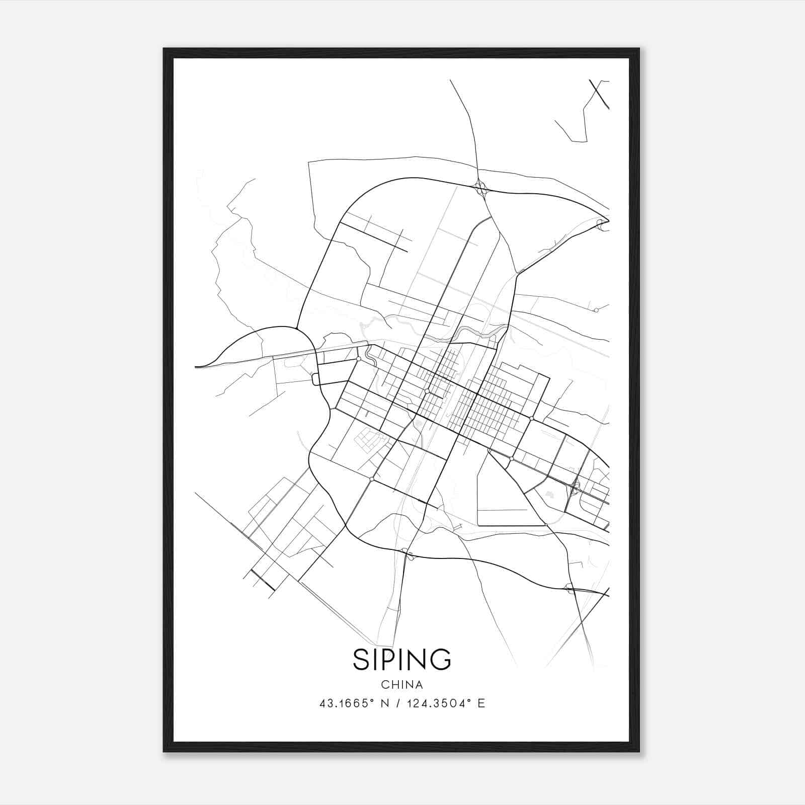 Siping China Map Poster, Siping City Road Wall Art Print