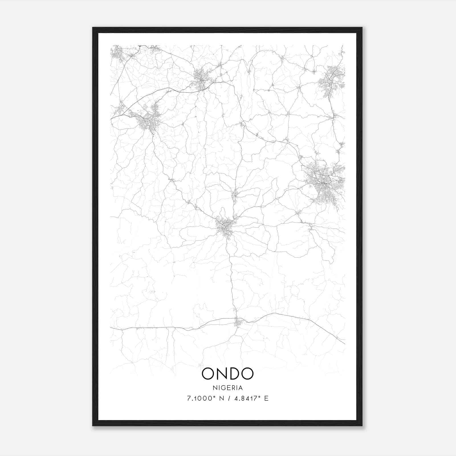 Ondo Nigeria Map Poster, Ondo City Road Wall Art Print