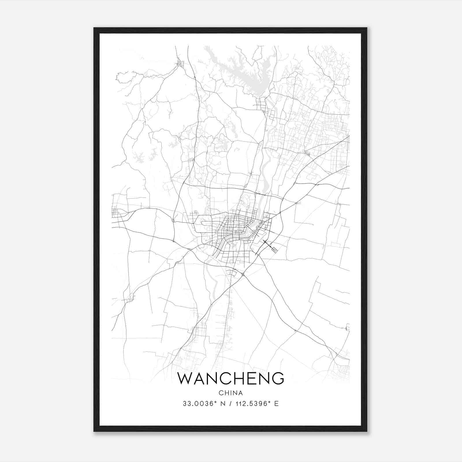 Wancheng China Map Poster, Wancheng City Road Wall Art Print