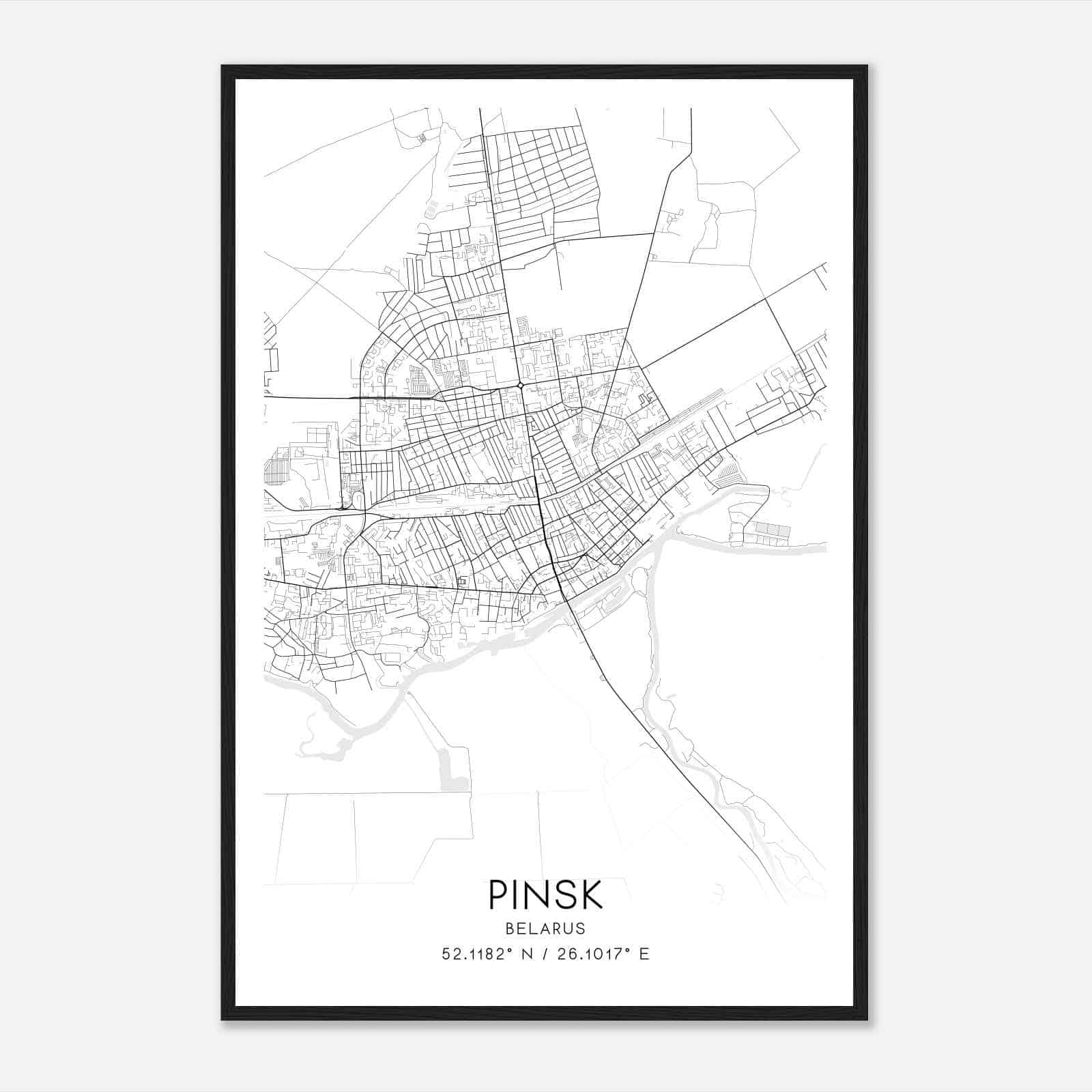 Pinsk Belarus Map Poster, Pinsk City Road Wall Art Print