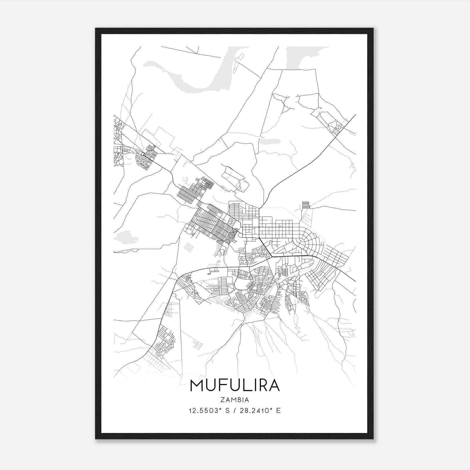 Mufulira Zambia Map Poster, Mufulira City Road Wall Art Print
