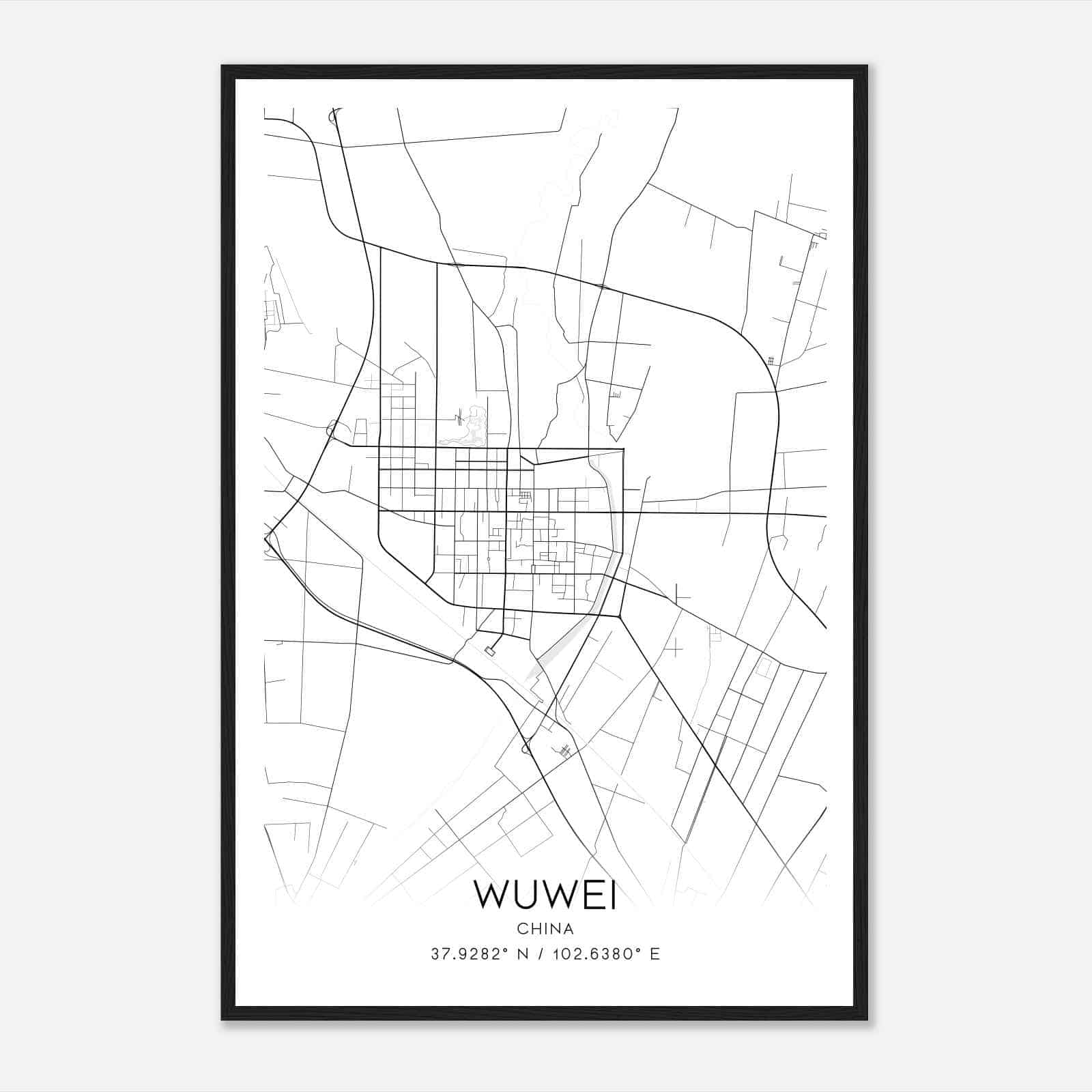 Wuwei China Map Poster, Wuwei City Road Wall Art Print