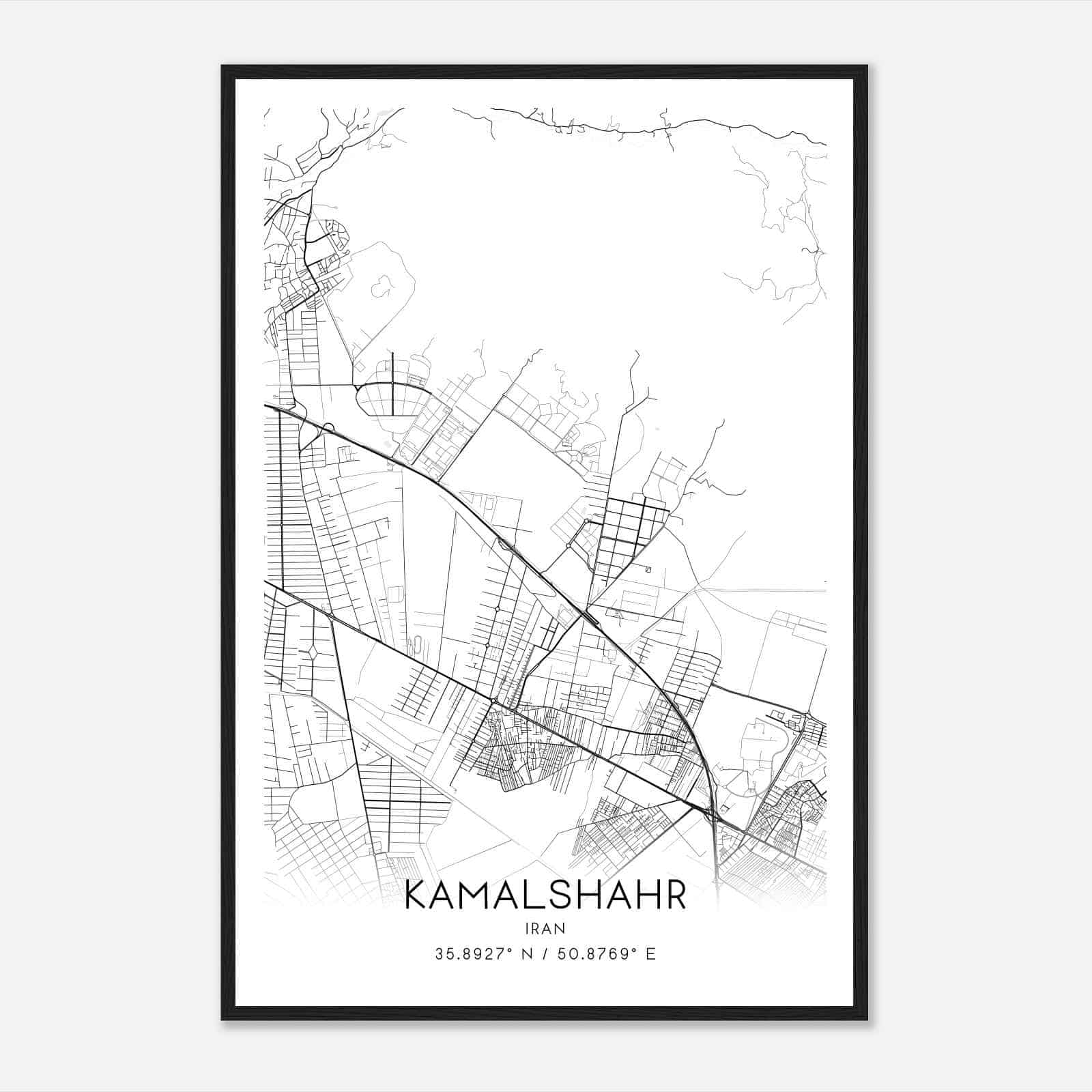 Kamalshahr Iran Map Poster, Kamalshahr City Road Wall Art Print