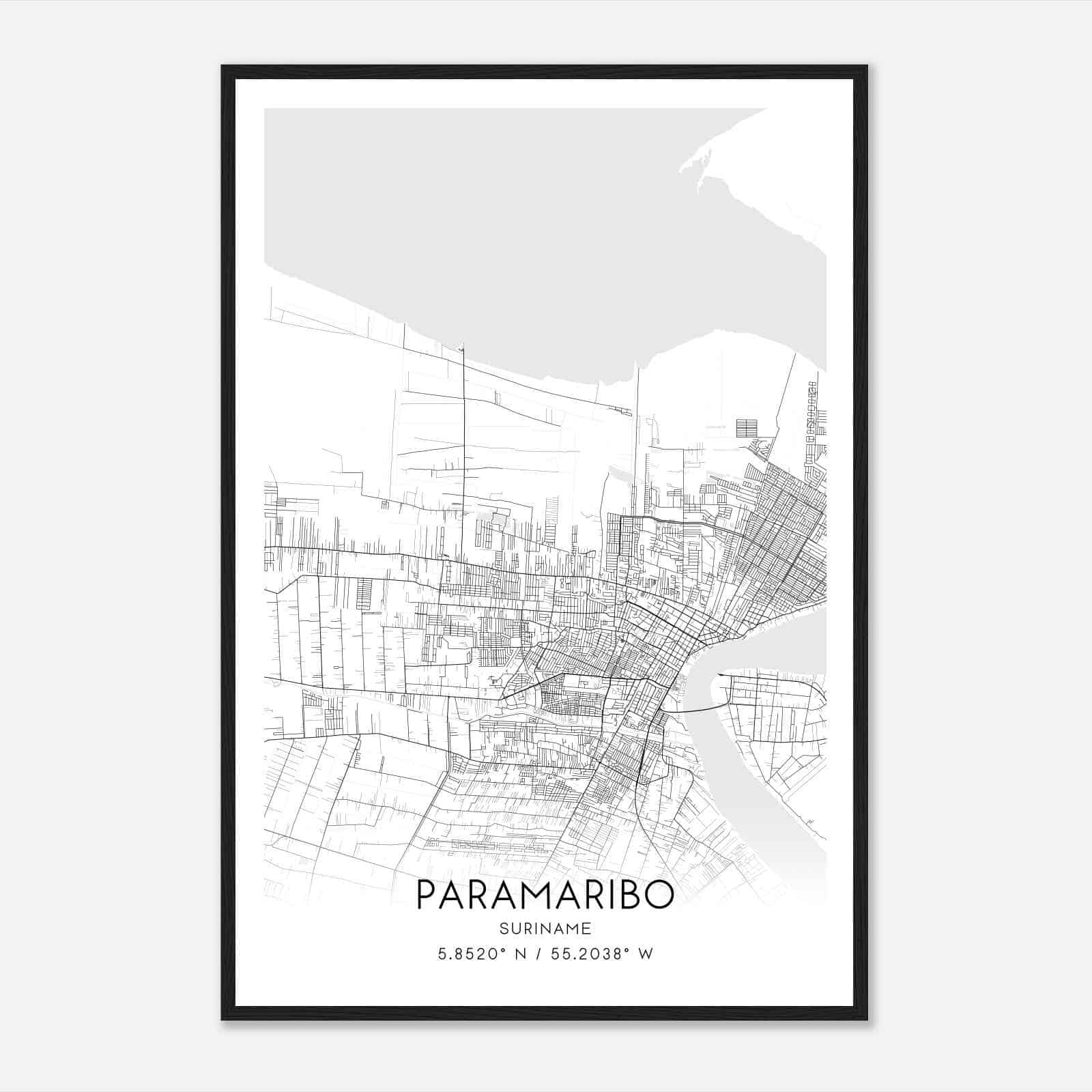Paramaribo Suriname Map Poster, Paramaribo City Road Wall Art Print