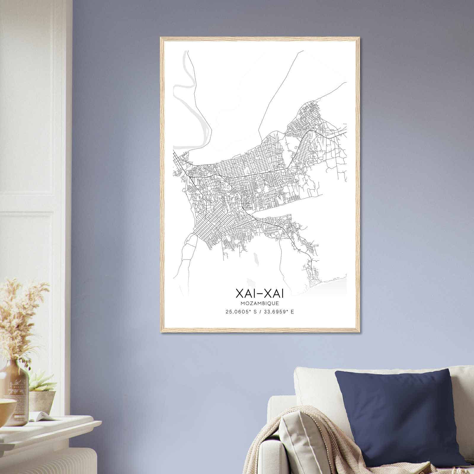 XaiXai Mozambique Map Poster, XaiXai City Road Wall Art Print