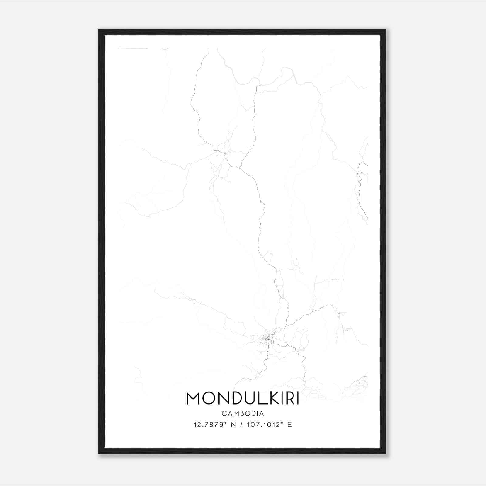 Mondulkiri Cambodia Map Poster, Mondulkiri City Road Wall Art Print