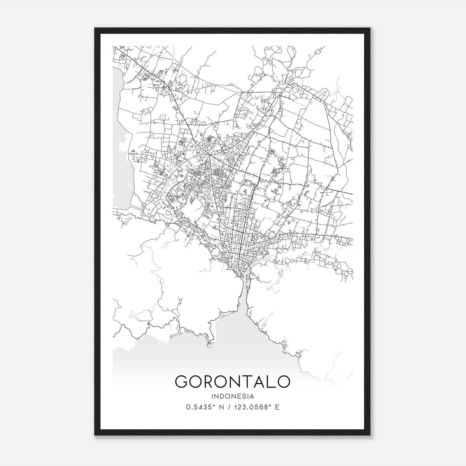 Gorontalo Indonesia Map Poster, Gorontalo City Road Wall Art Print