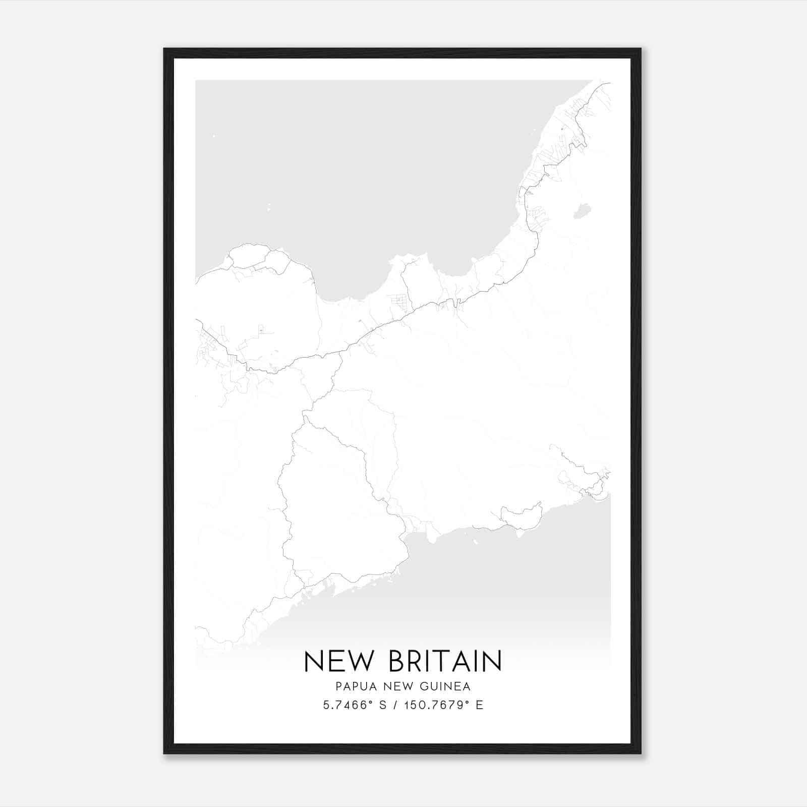 New Britain Papua New Guinea Map Poster, New Britain City Road Wall Art Print
