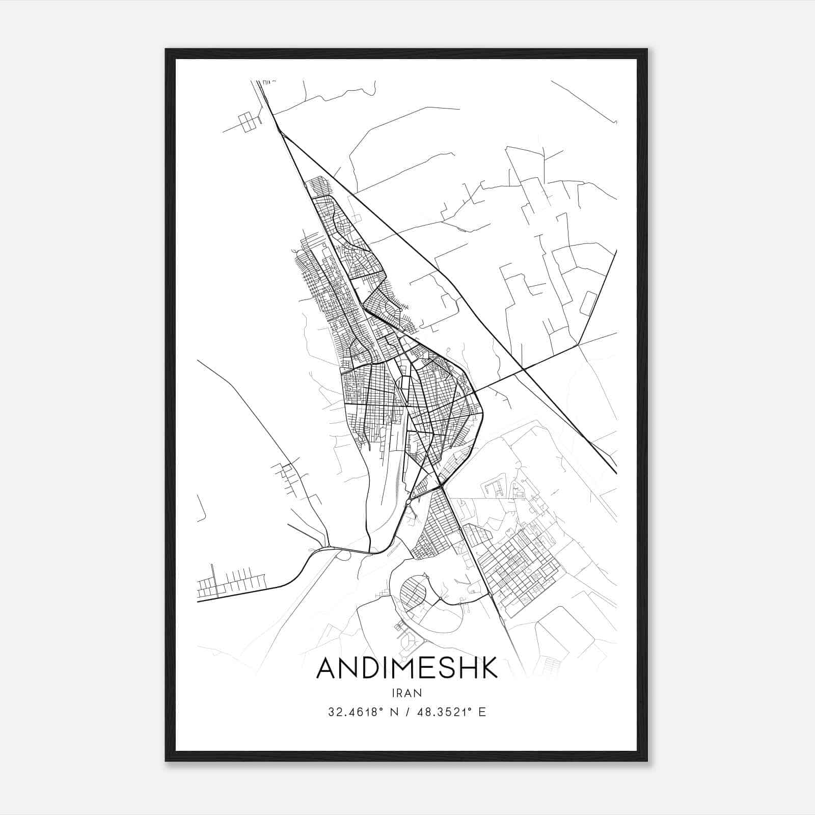 Andimeshk Iran Map Poster, Andimeshk City Road Wall Art Print