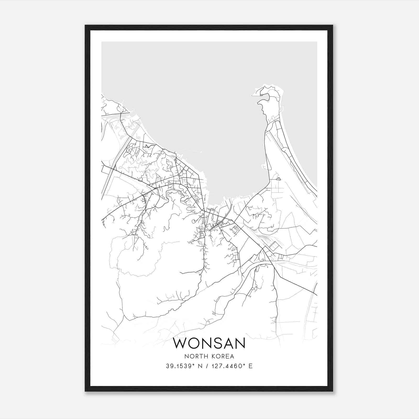 Wonsan North Korea Map Poster, Wonsan City Road Wall Art Print