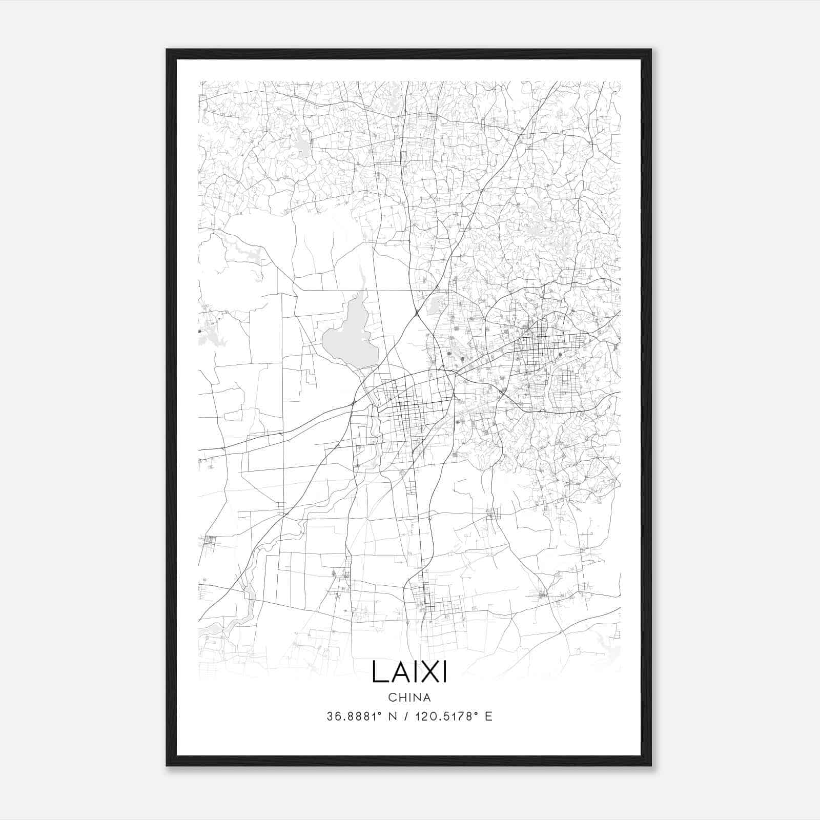Laixi China Map Poster, Laixi City Road Wall Art Print