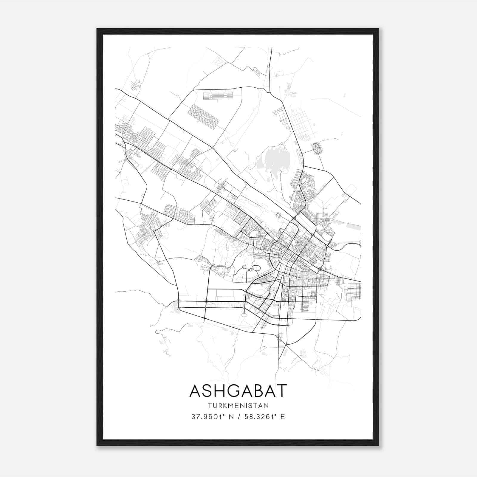 Ashgabat Turkmenistan Map Poster, Ashgabat City Road Wall Art Print