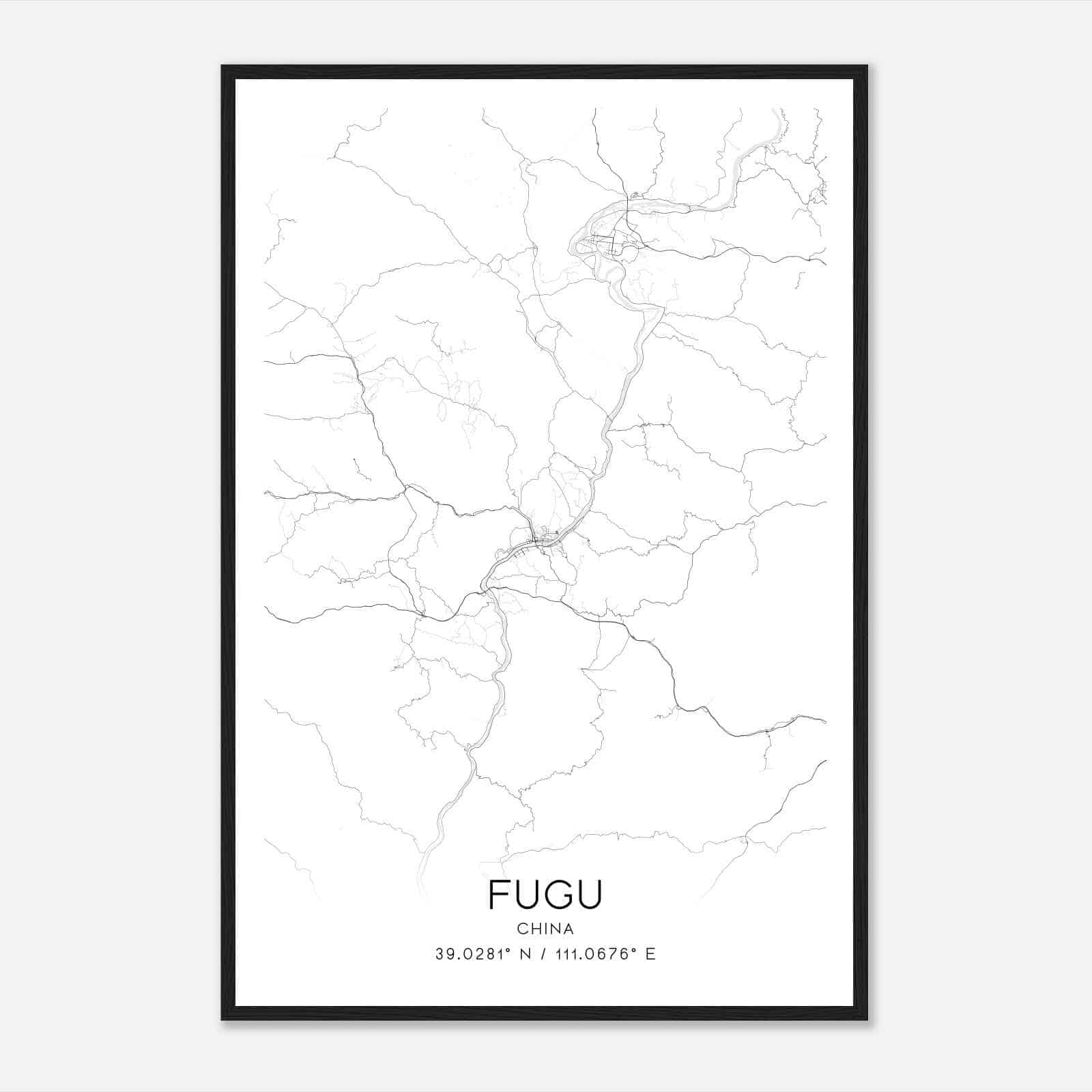 Fugu China Map Poster, Fugu City Road Wall Art Print