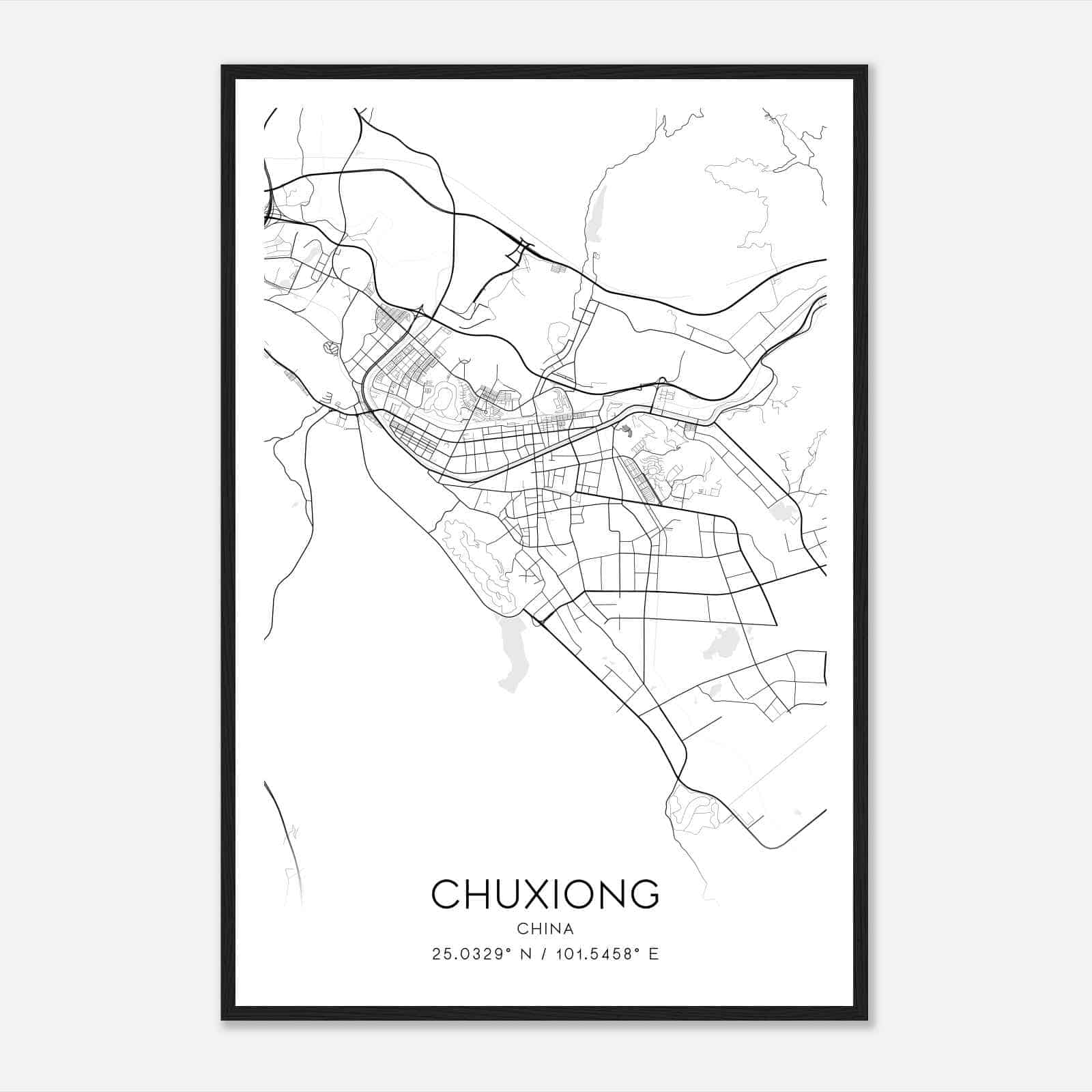 Chuxiong China Map Poster, Chuxiong City Road Wall Art Print