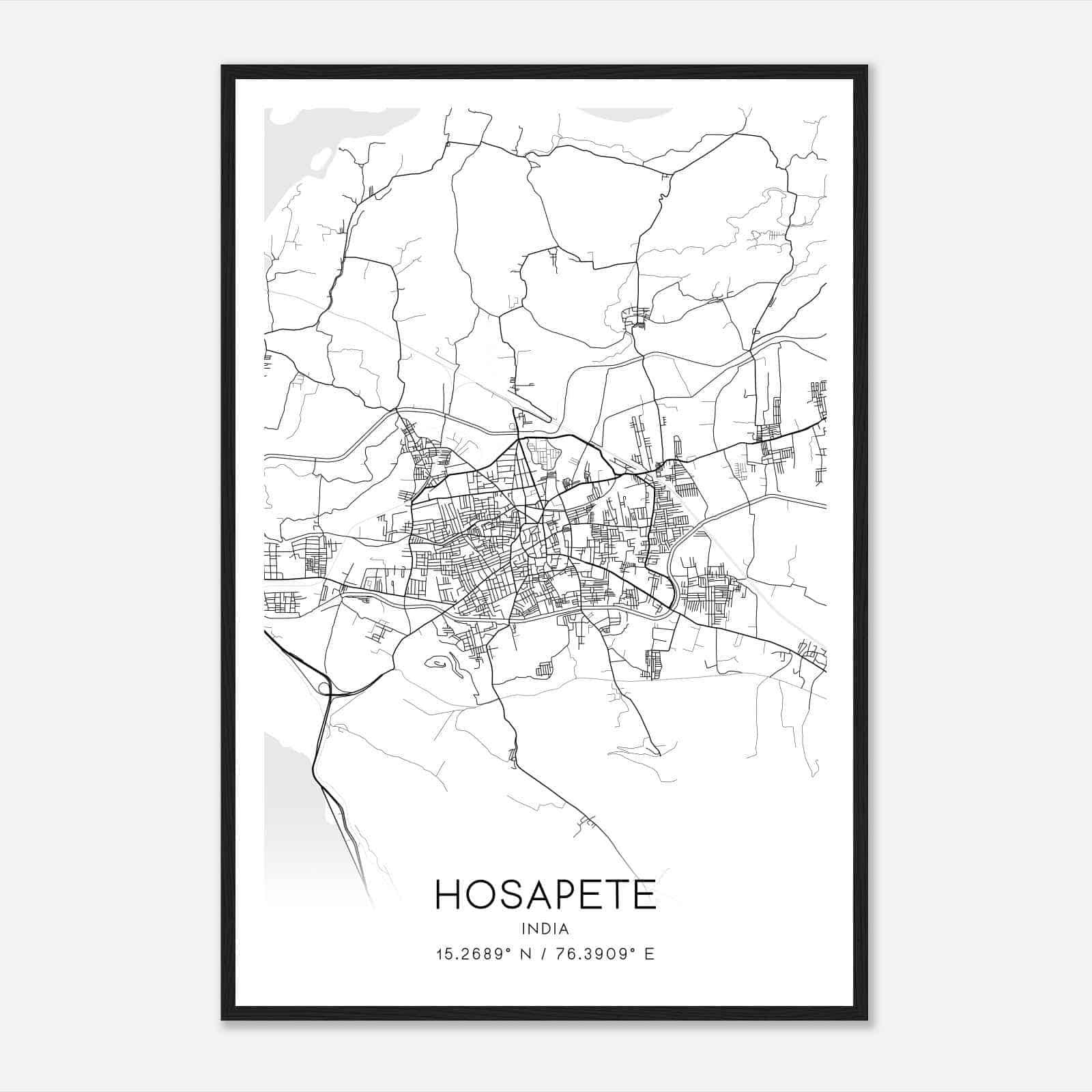 Hosapete India Map Poster, Hosapete City Road Wall Art Print