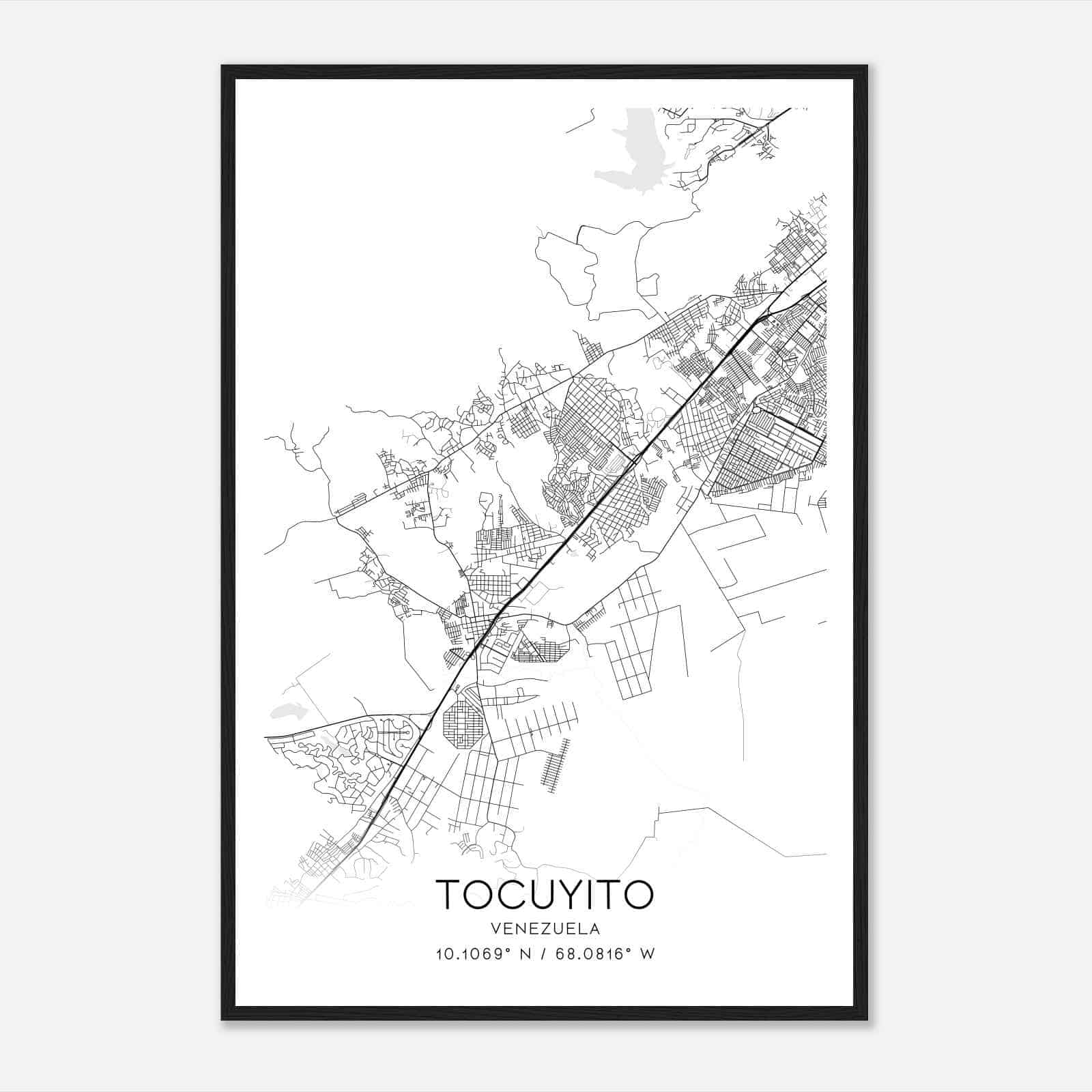 Tocuyito Venezuela Map Poster, Tocuyito City Road Wall Art Print