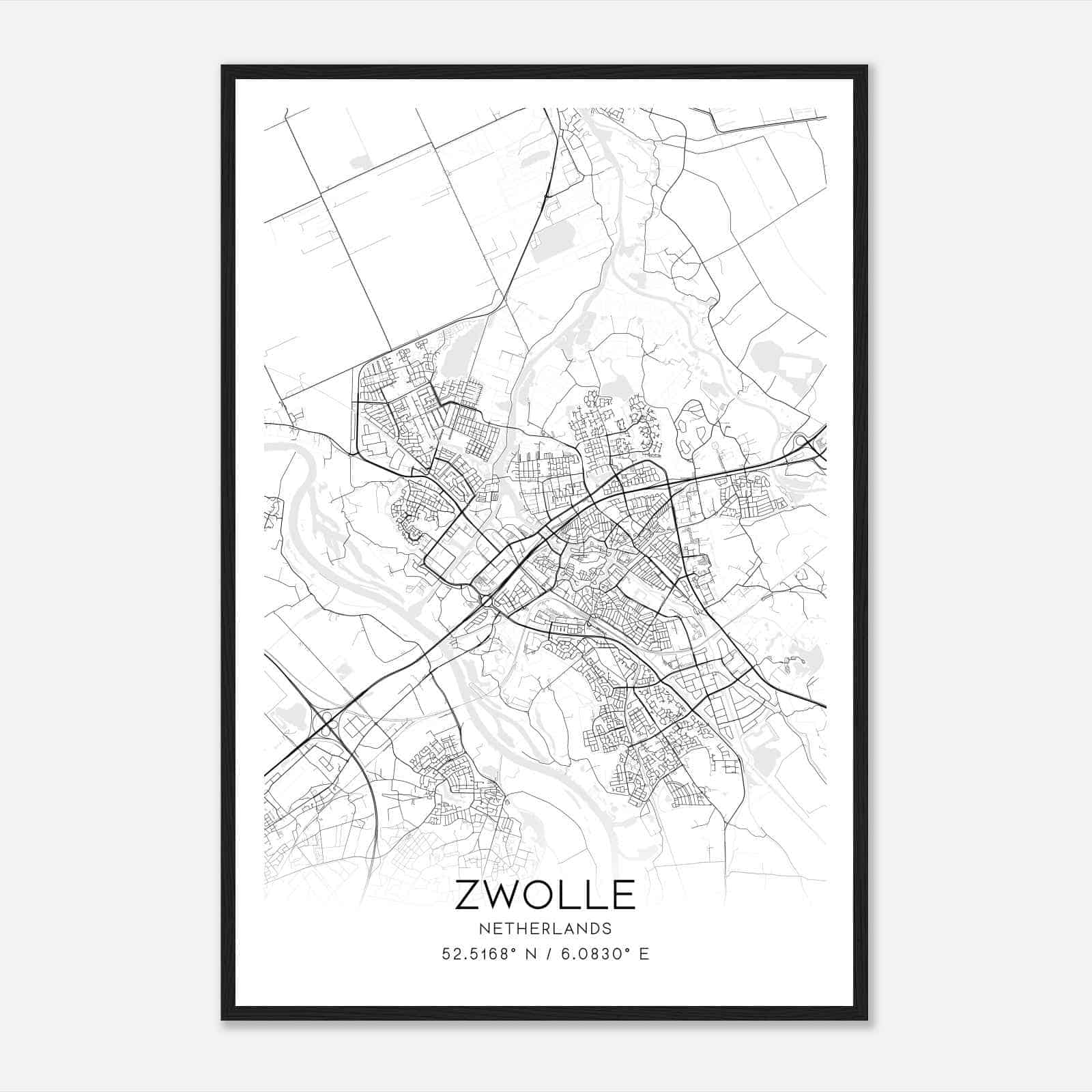 Zwolle Netherlands Map Poster, Zwolle City Road Wall Art Print