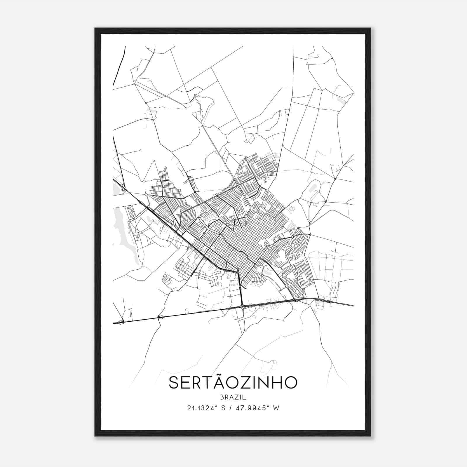 Sertaozinho Brazil Map Poster, Sertaozinho City Road Wall Art Print