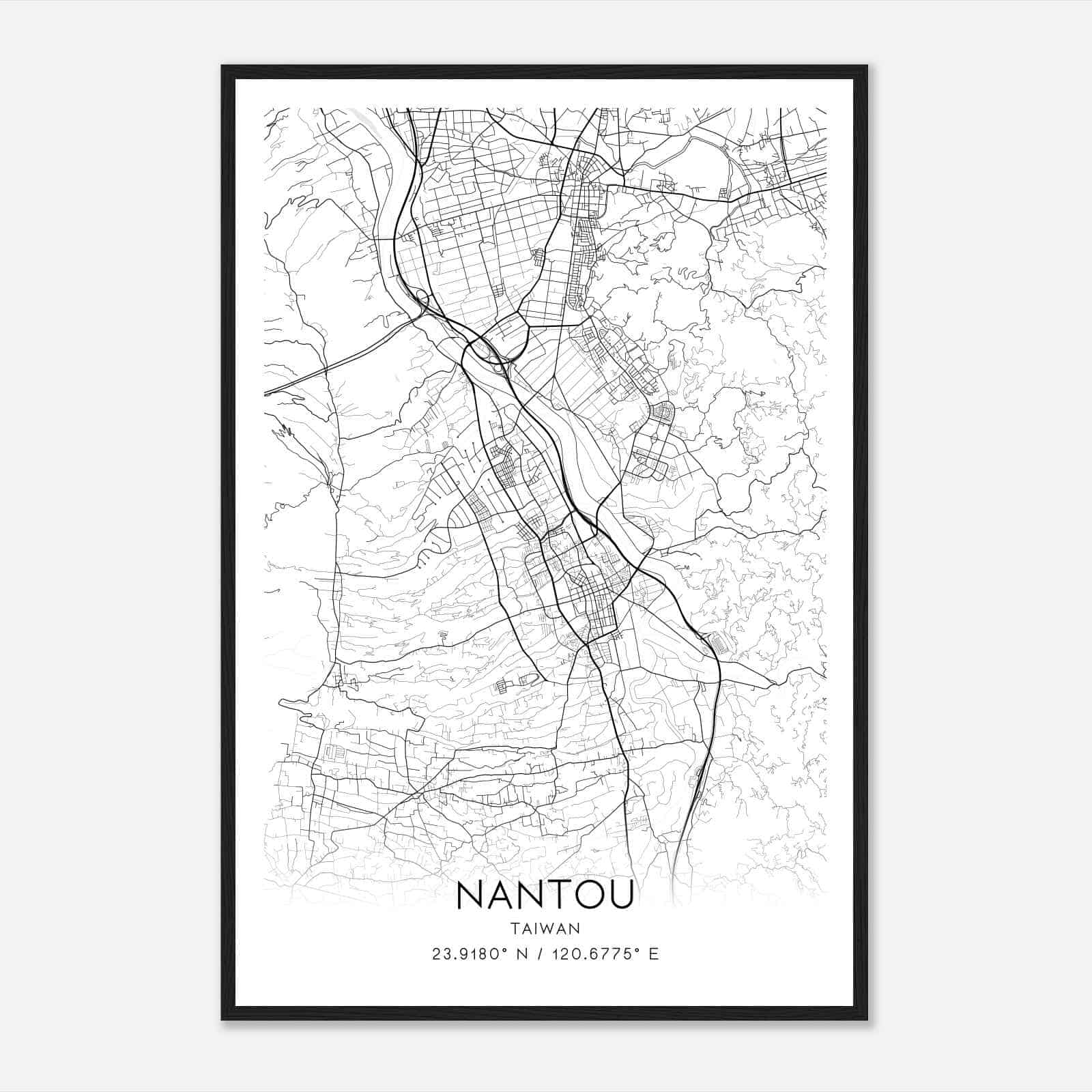 Nantou Taiwan Map Poster, Nantou City Road Wall Art Print