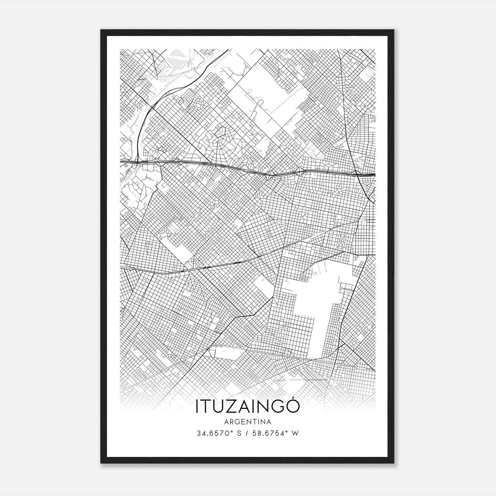 Ituzaingo Argentina Map Poster, Ituzaingo City Road Wall Art Print