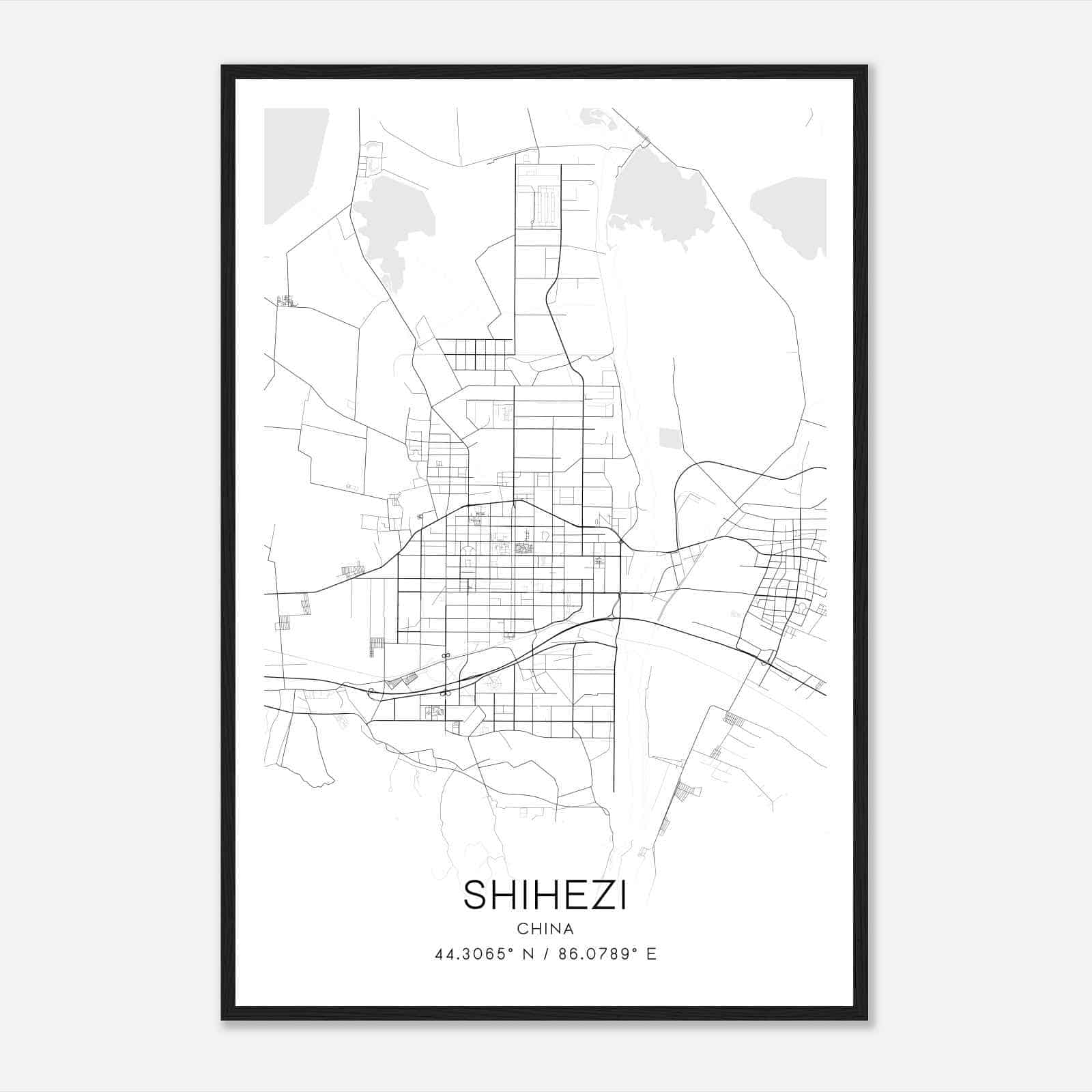 Shihezi China Map Poster, Shihezi City Road Wall Art Print