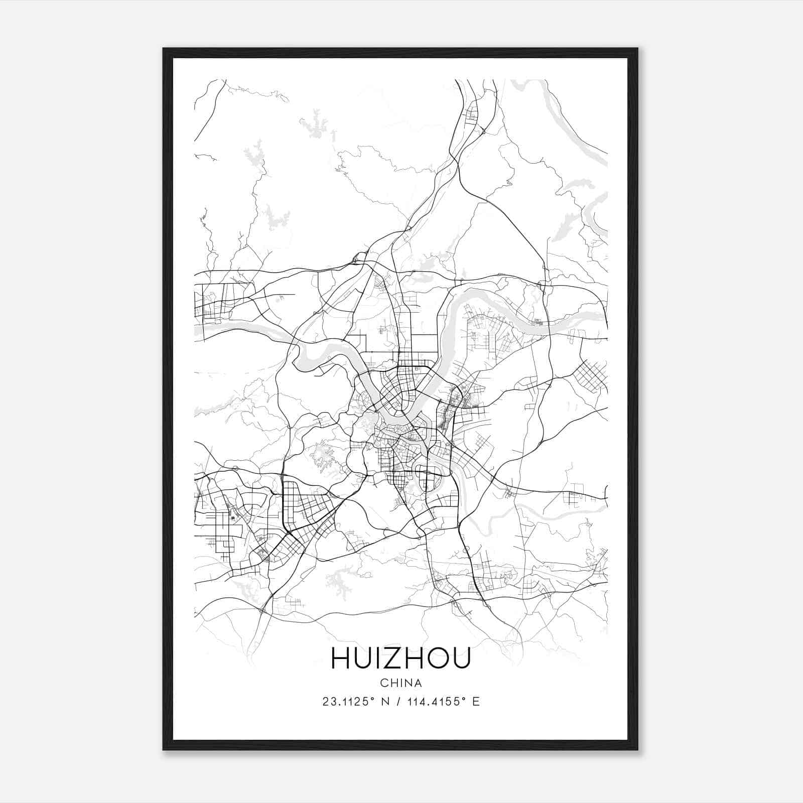 Huizhou China Map Poster, Huizhou City Road Wall Art Print