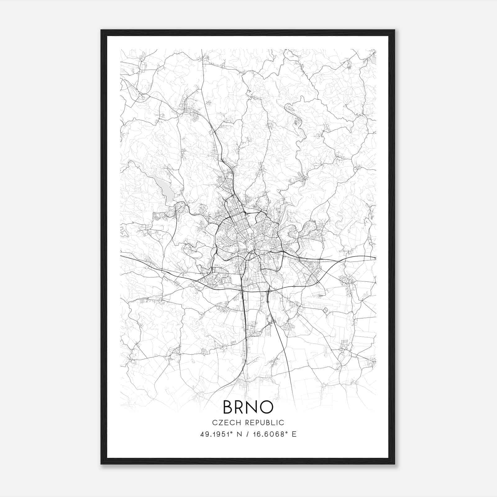 Brno Czech Republic Map Poster, Brno City Road Wall Art Print