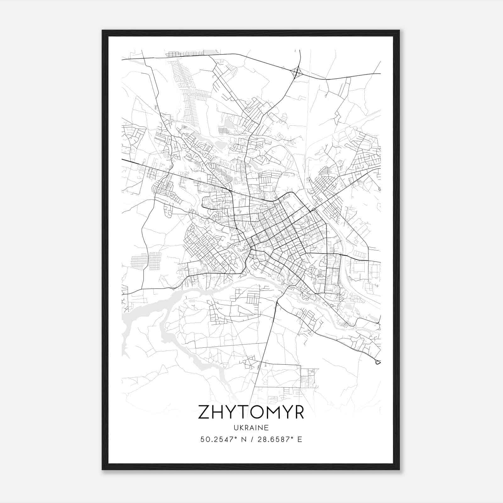 Zhytomyr Ukraine Map Poster, Zhytomyr City Road Wall Art Print
