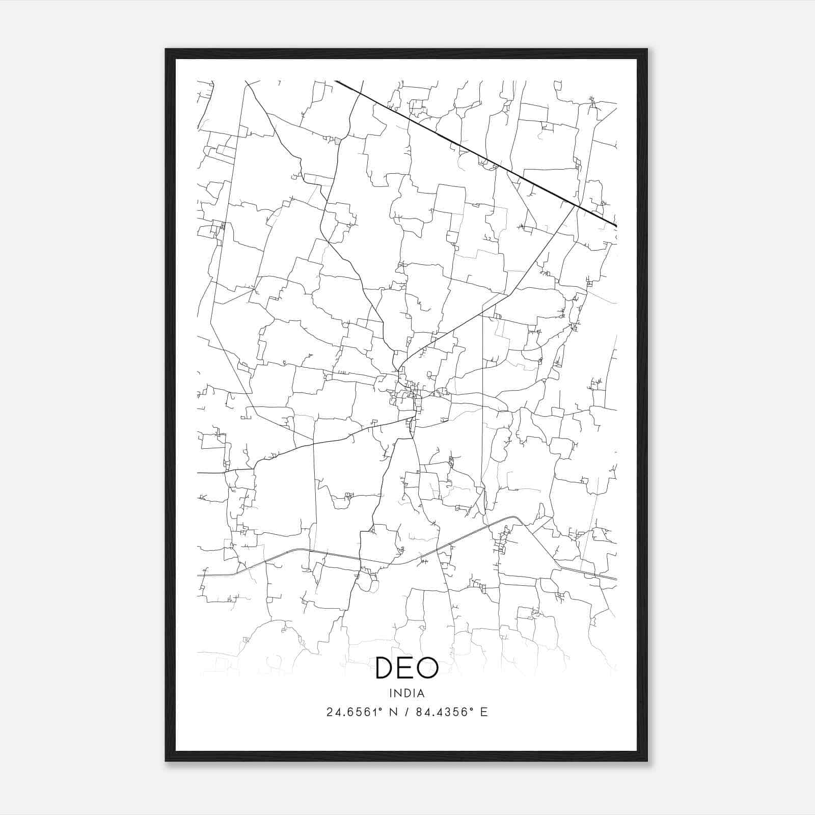 Deo India Map Poster, Deo City Road Wall Art Print