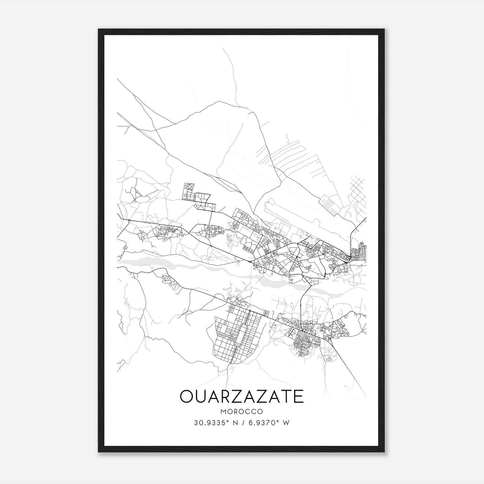 Ouarzazate Morocco Map Poster, Ouarzazate City Road Wall Art Print