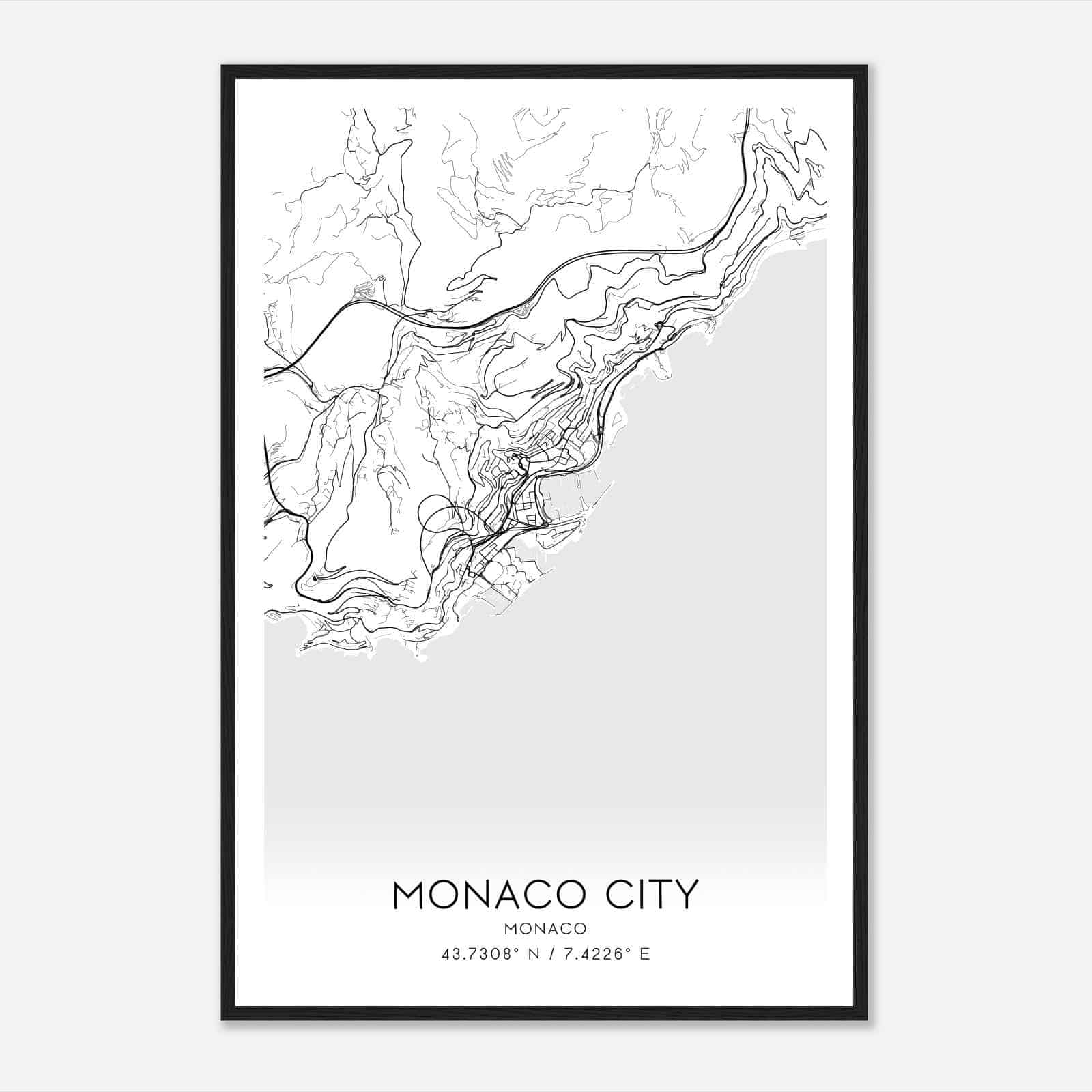 Monaco City Monaco Map Poster, Monaco City City Road Wall Art Print