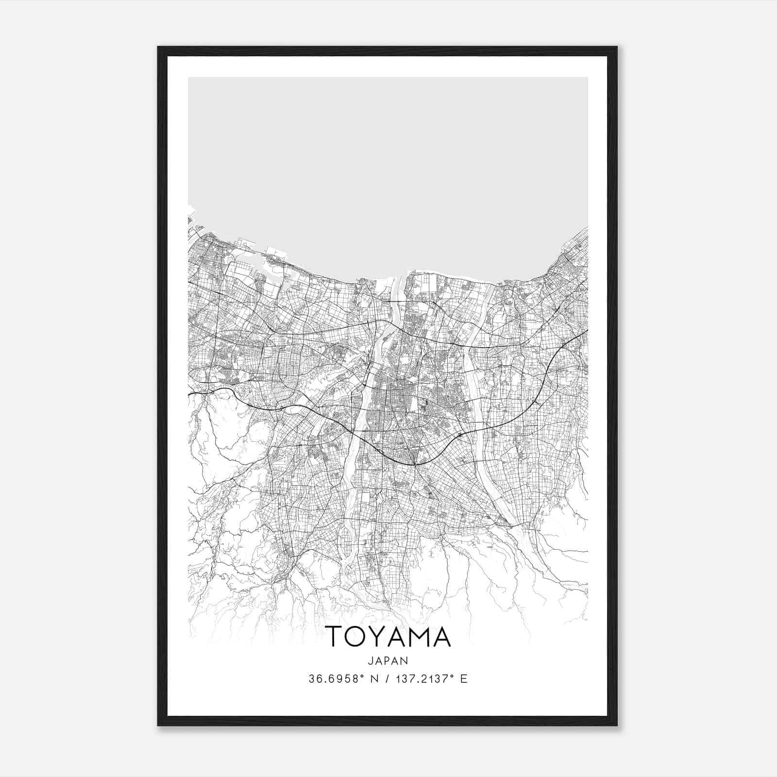 Toyama Japan Map Poster, Toyama City Road Wall Art Print