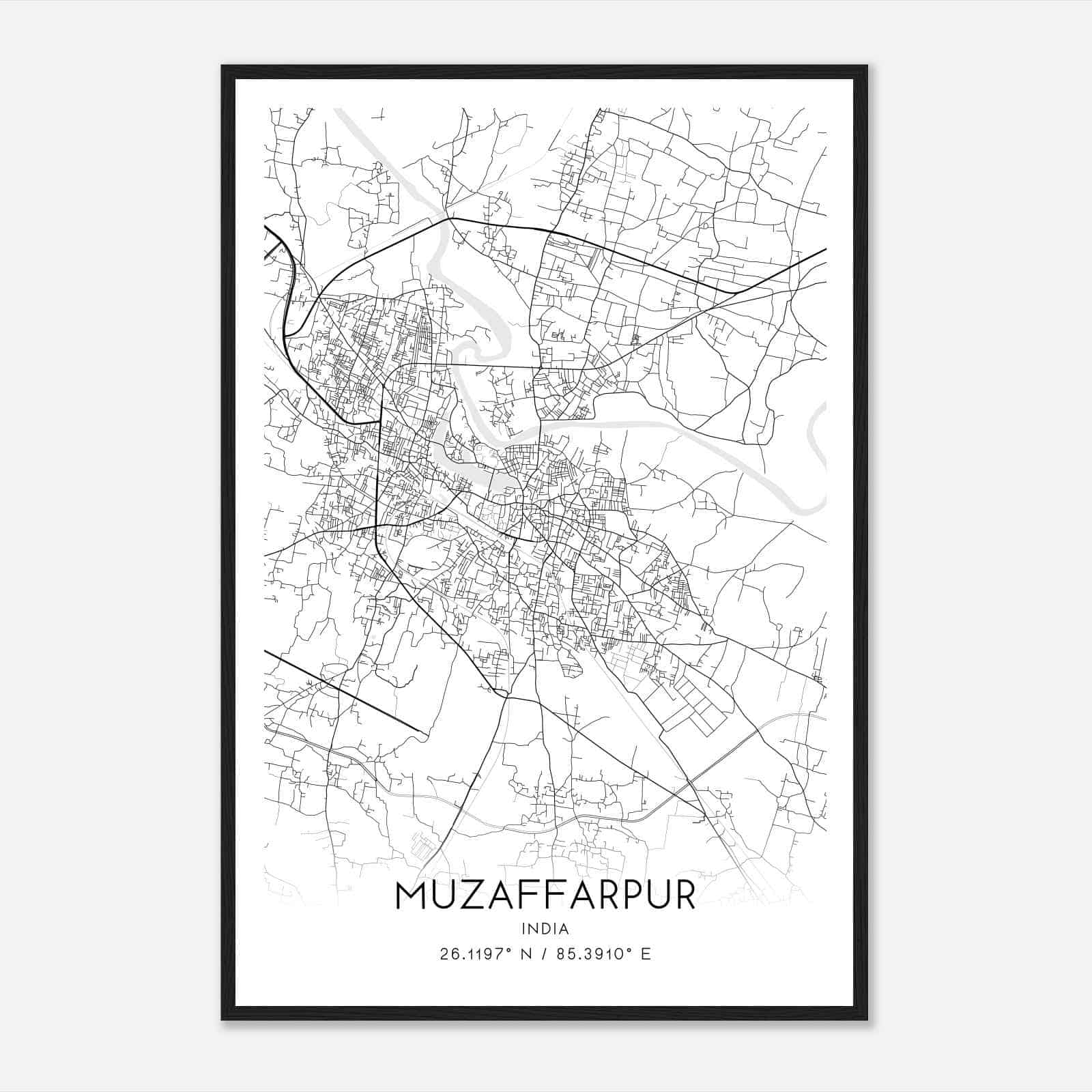 Muzaffarpur India Map Poster, Muzaffarpur City Road Wall Art Print
