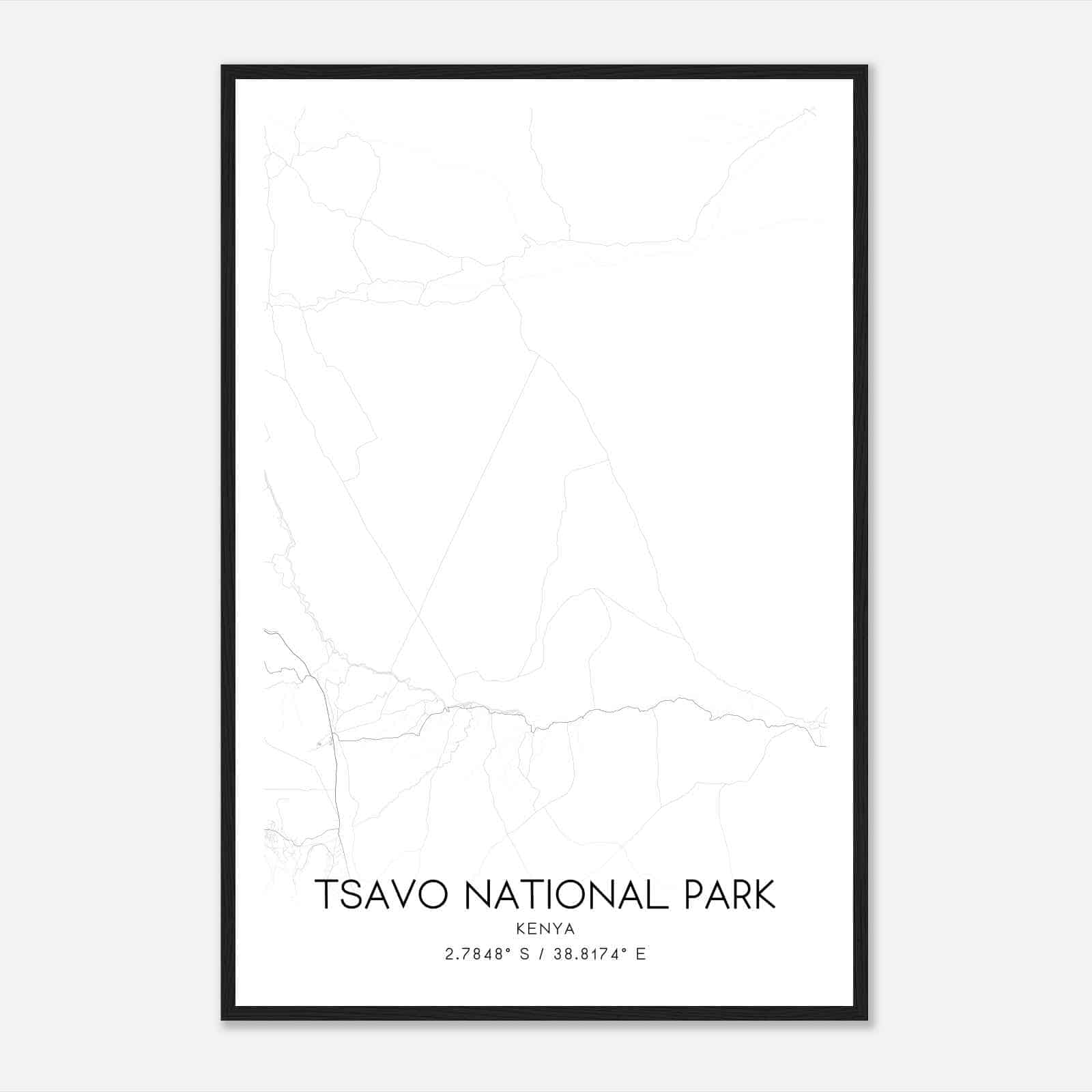 Tsavo National Park Kenya Map Poster, Tsavo National Park City Road Wall Art Print