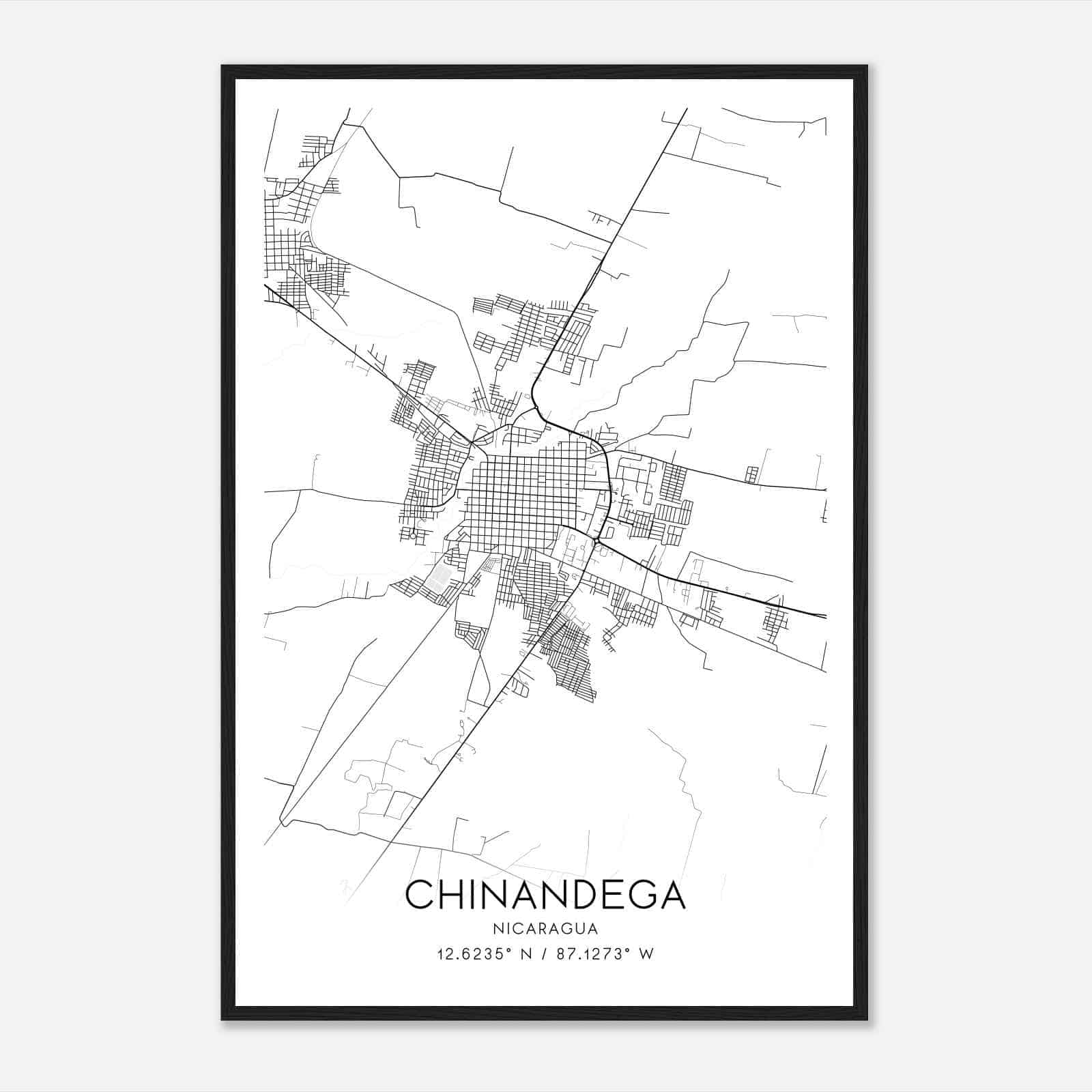Chinandega Nicaragua Map Poster, Chinandega City Road Wall Art Print