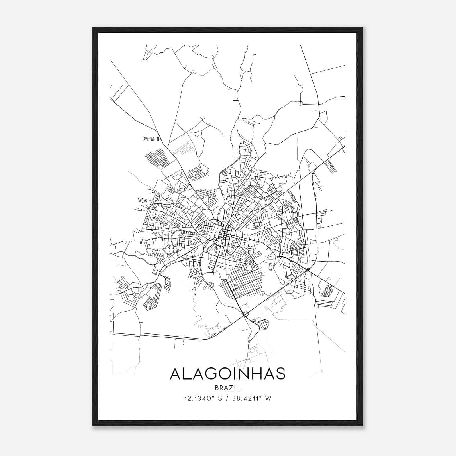 Alagoinhas Brazil Map Poster, Alagoinhas City Road Wall Art Print