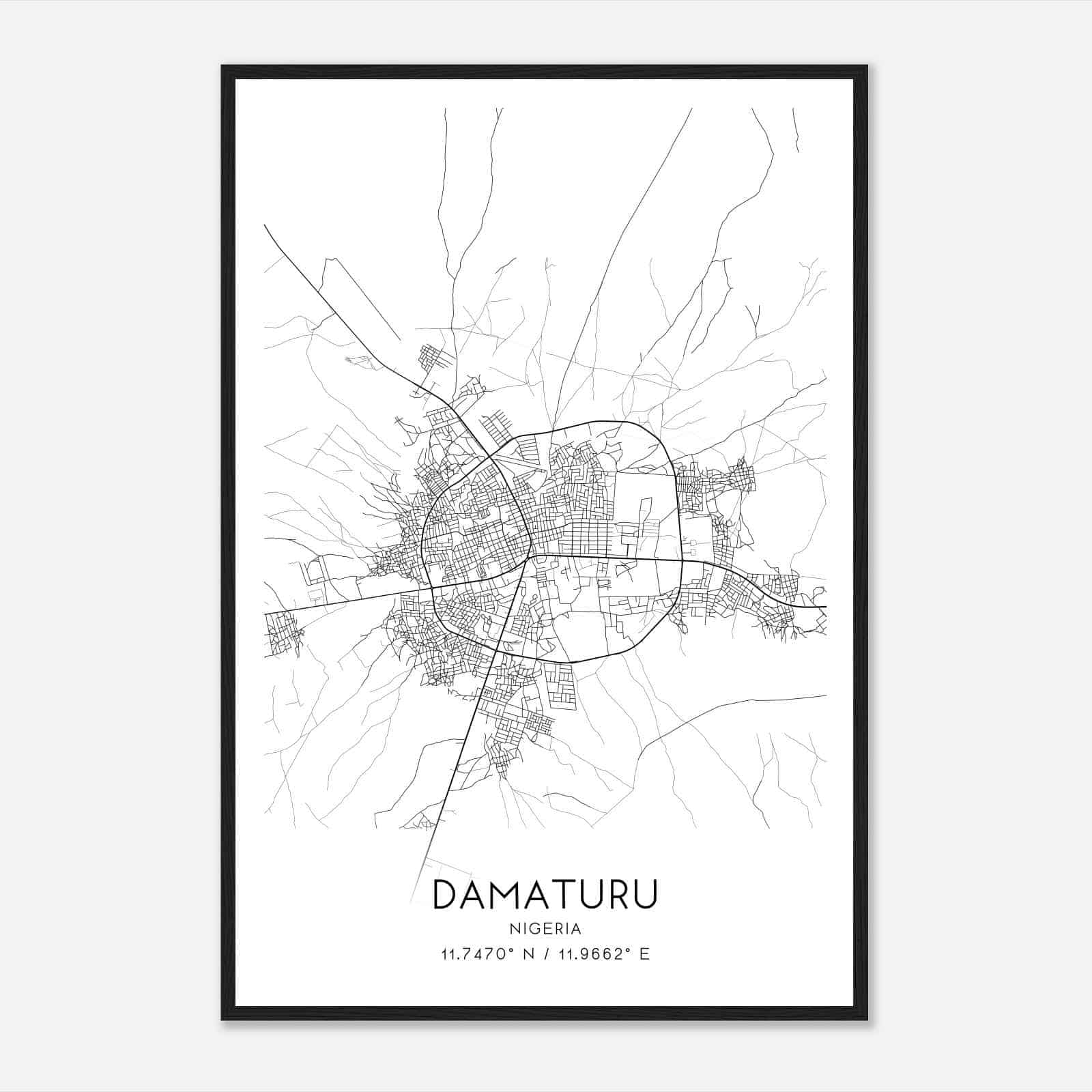 Damaturu Nigeria Map Poster, Damaturu City Road Wall Art Print