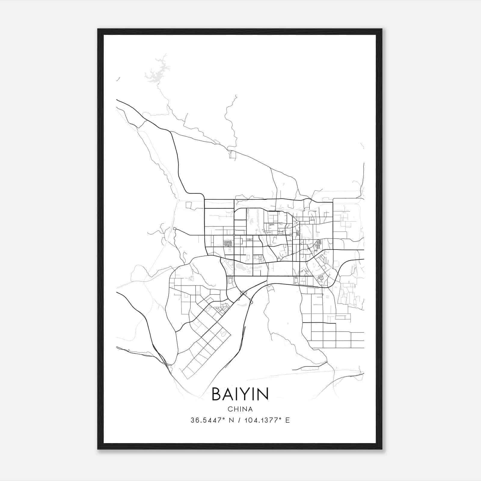 Baiyin China Map Poster, Baiyin City Road Wall Art Print