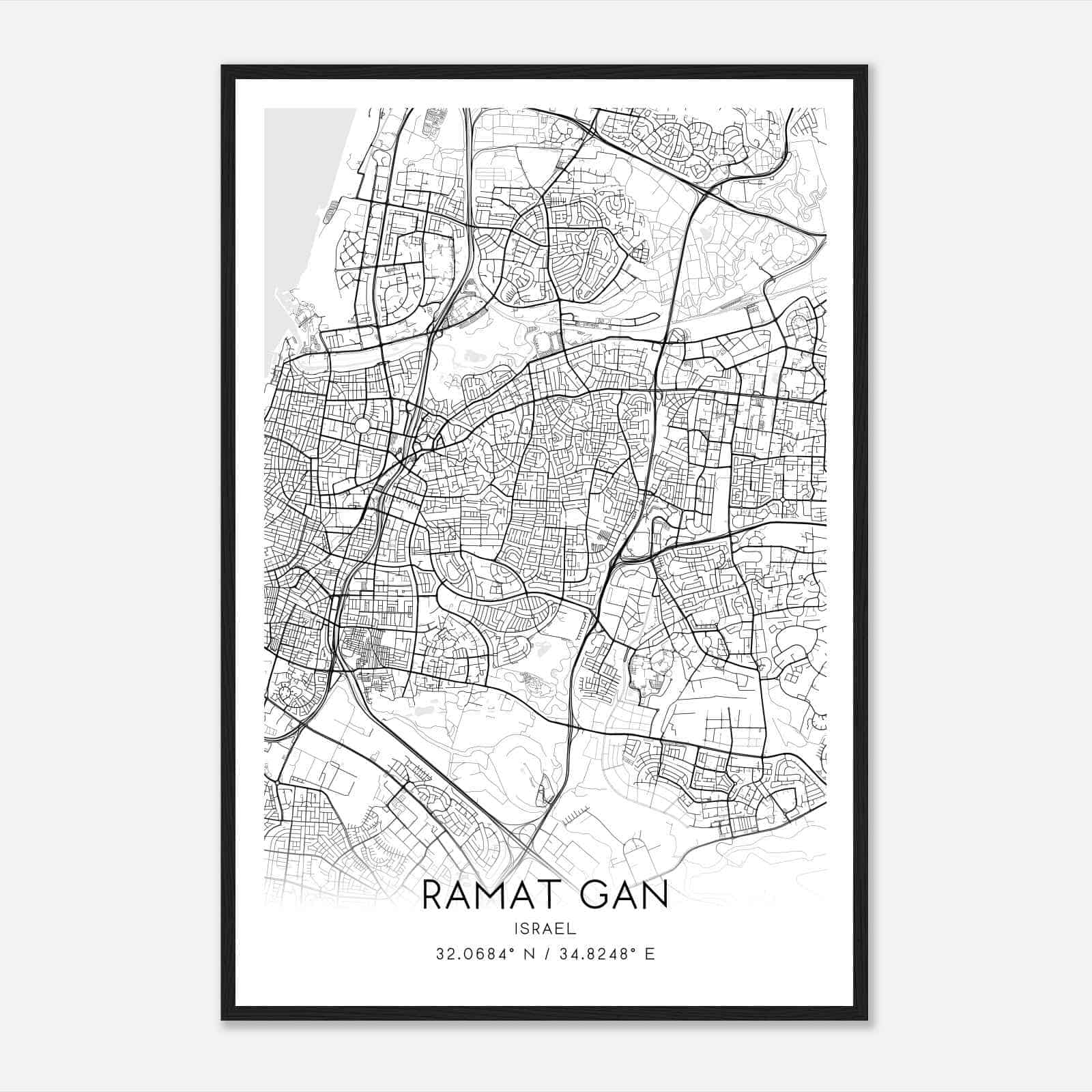 Ramat Gan Israel Map Poster, Ramat Gan City Road Wall Art Print