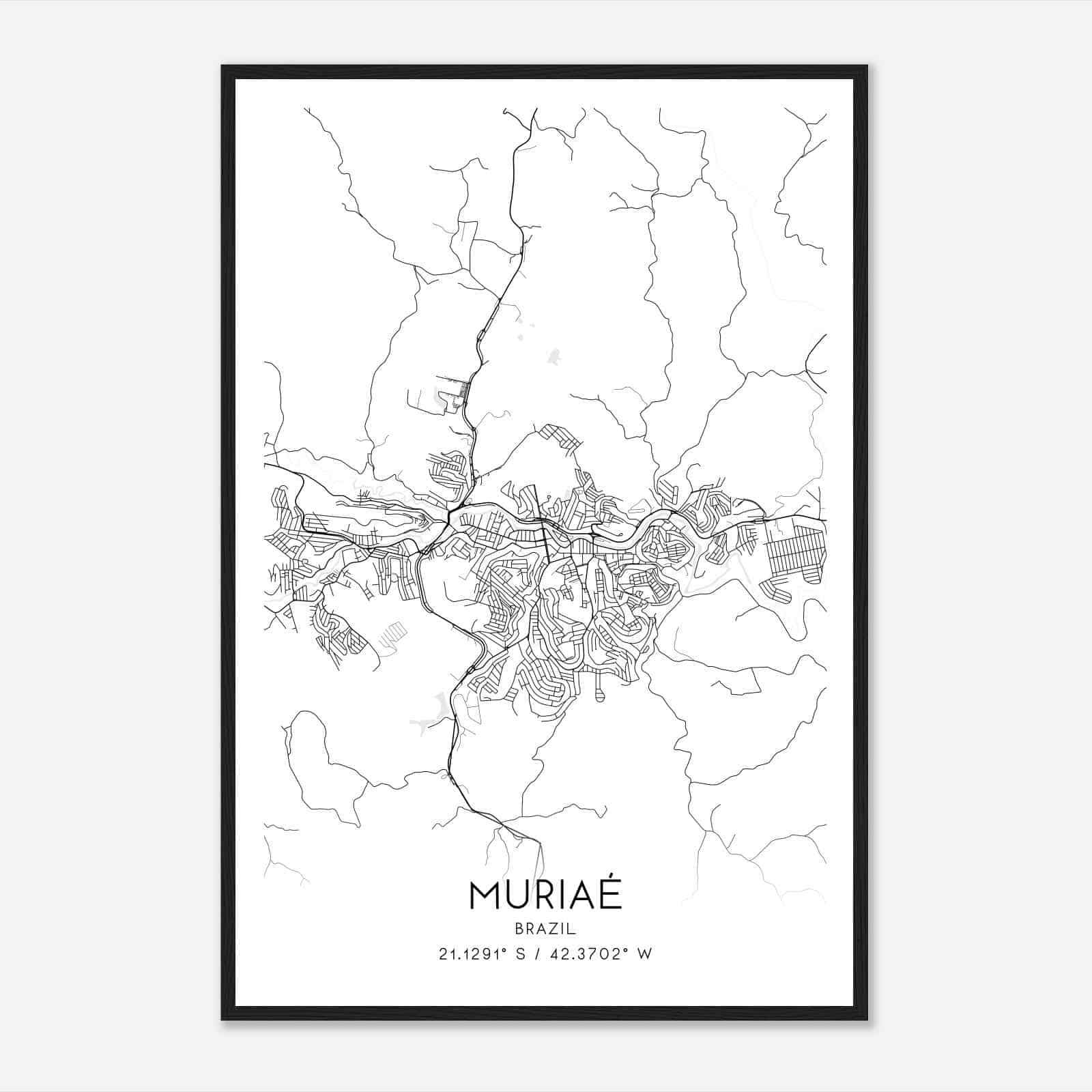 Muriae Brazil Map Poster, Muriae City Road Wall Art Print