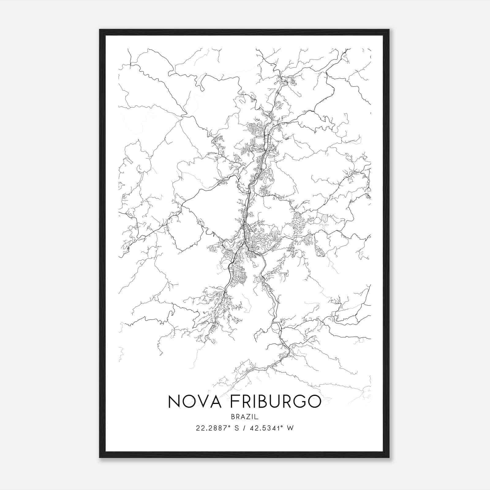 Nova Friburgo Brazil Map Poster, Nova Friburgo City Road Wall Art Print