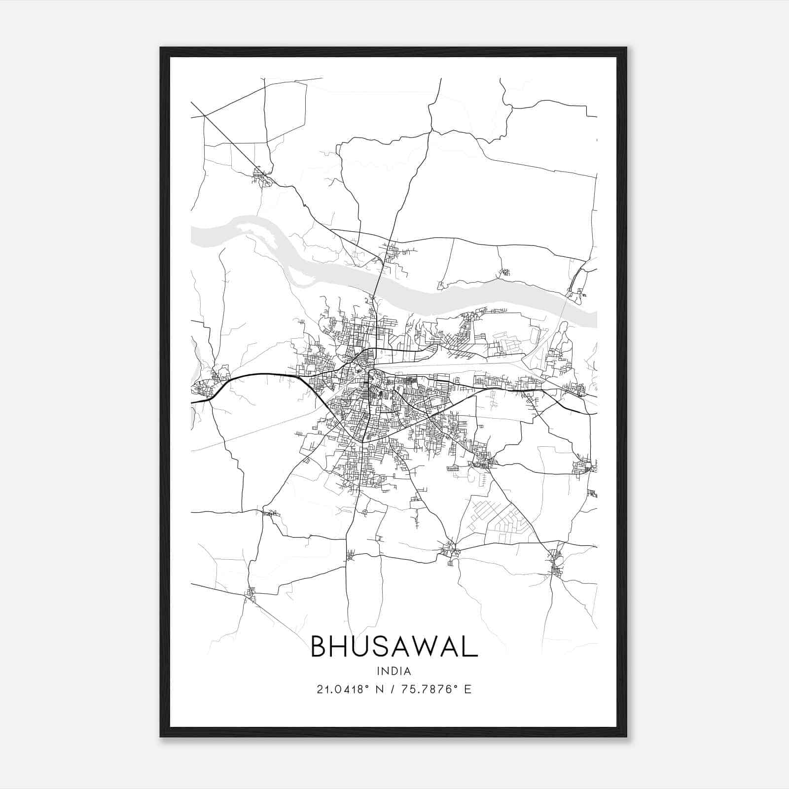 Bhusawal India Map Poster, Bhusawal City Road Wall Art Print