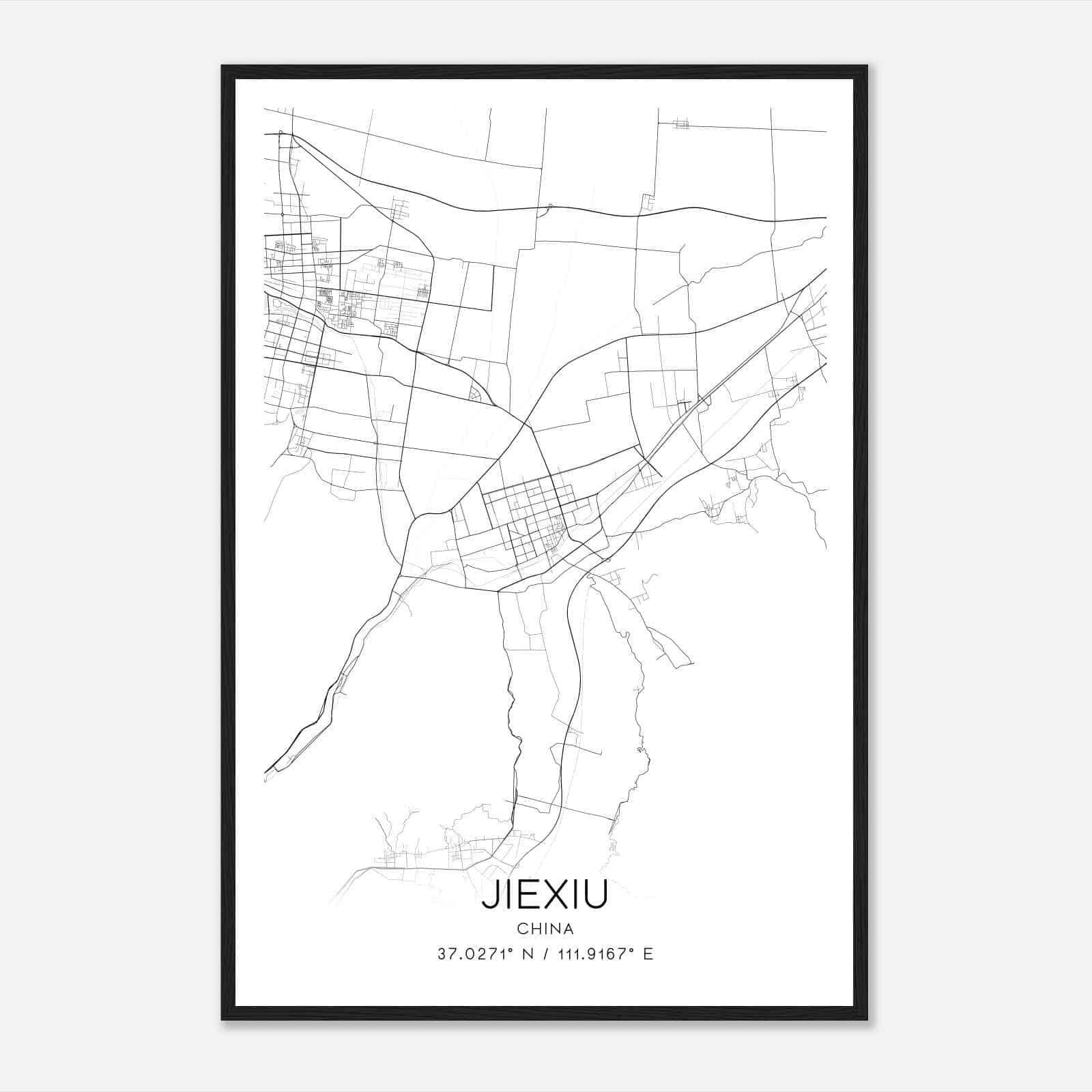 Jiexiu China Map Poster, Jiexiu City Road Wall Art Print