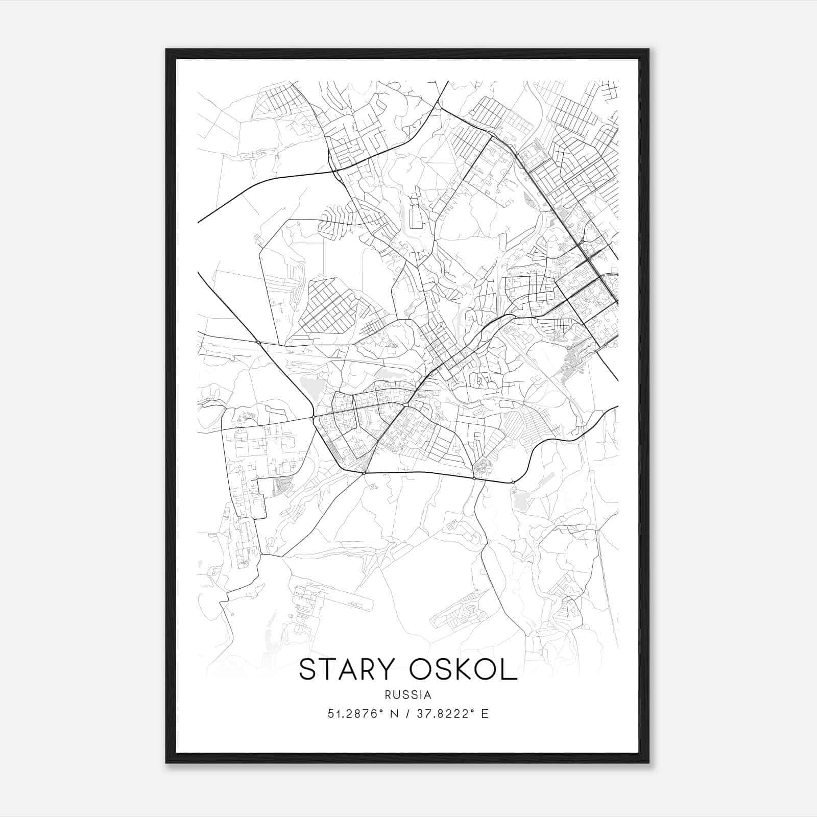 Stary Oskol Russia Map Poster, Stary Oskol City Road Wall Art Print