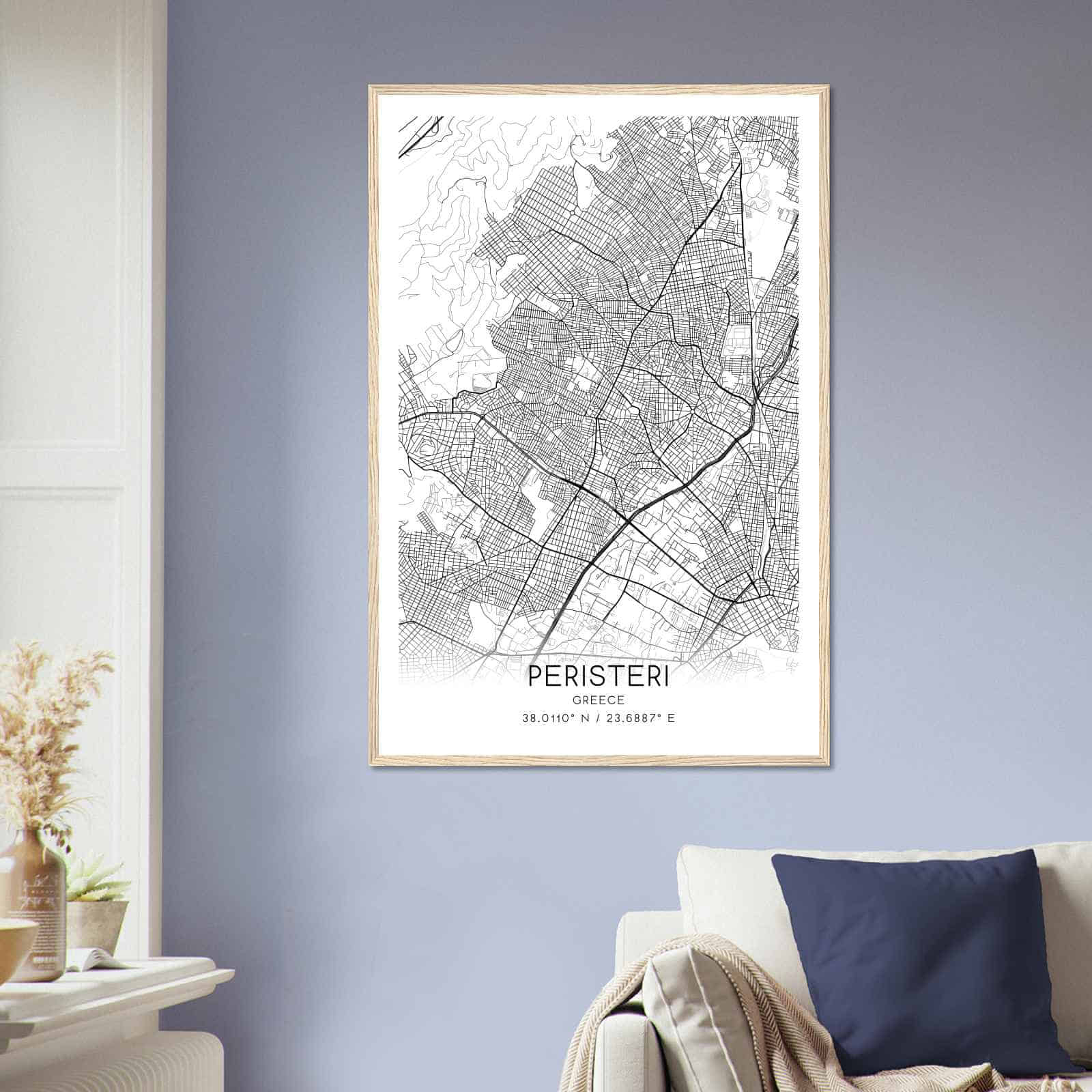 Peristeri Greece Map Poster, Peristeri City Road Wall Art Print