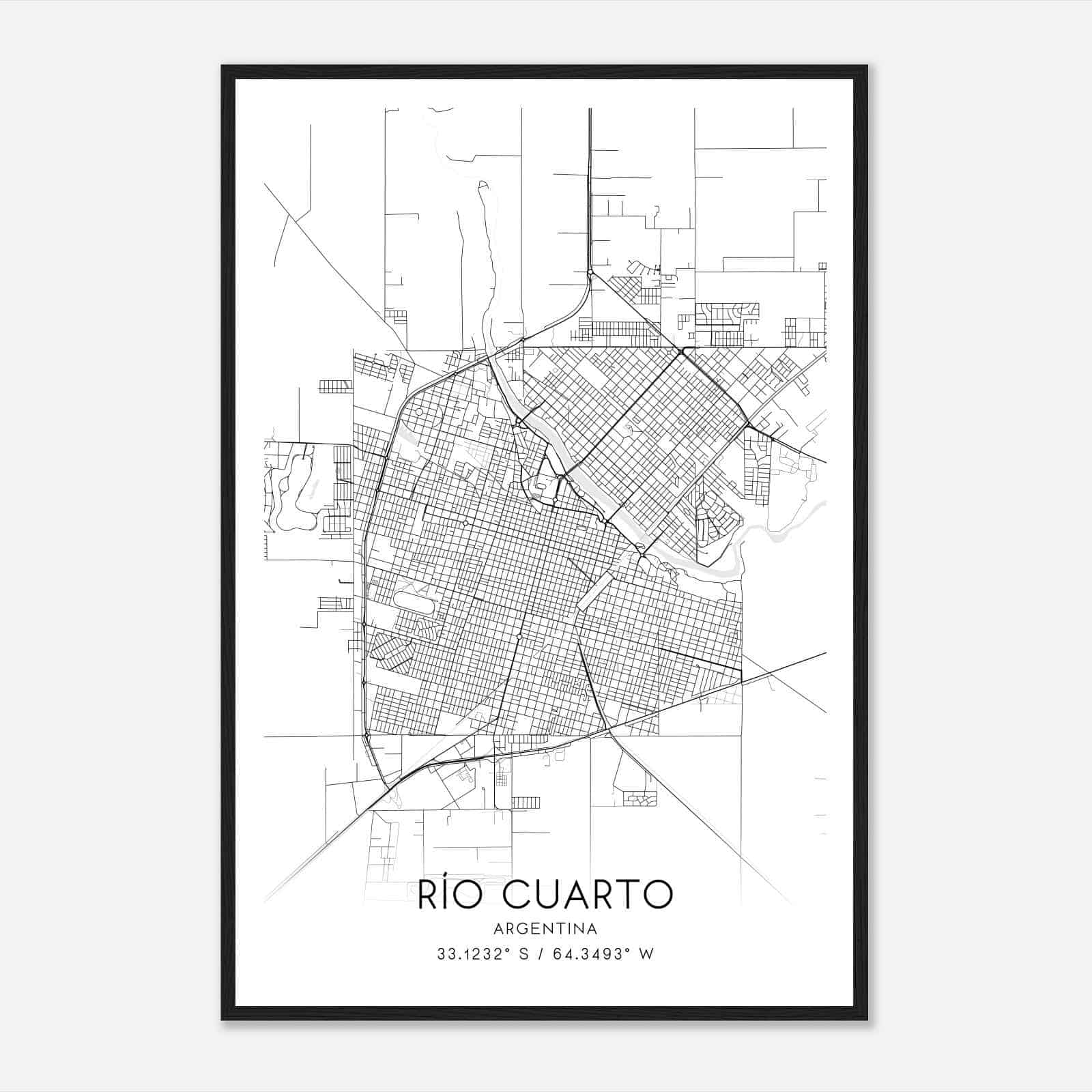 Rio Cuarto Argentina Map Poster, Rio Cuarto City Road Wall Art Print